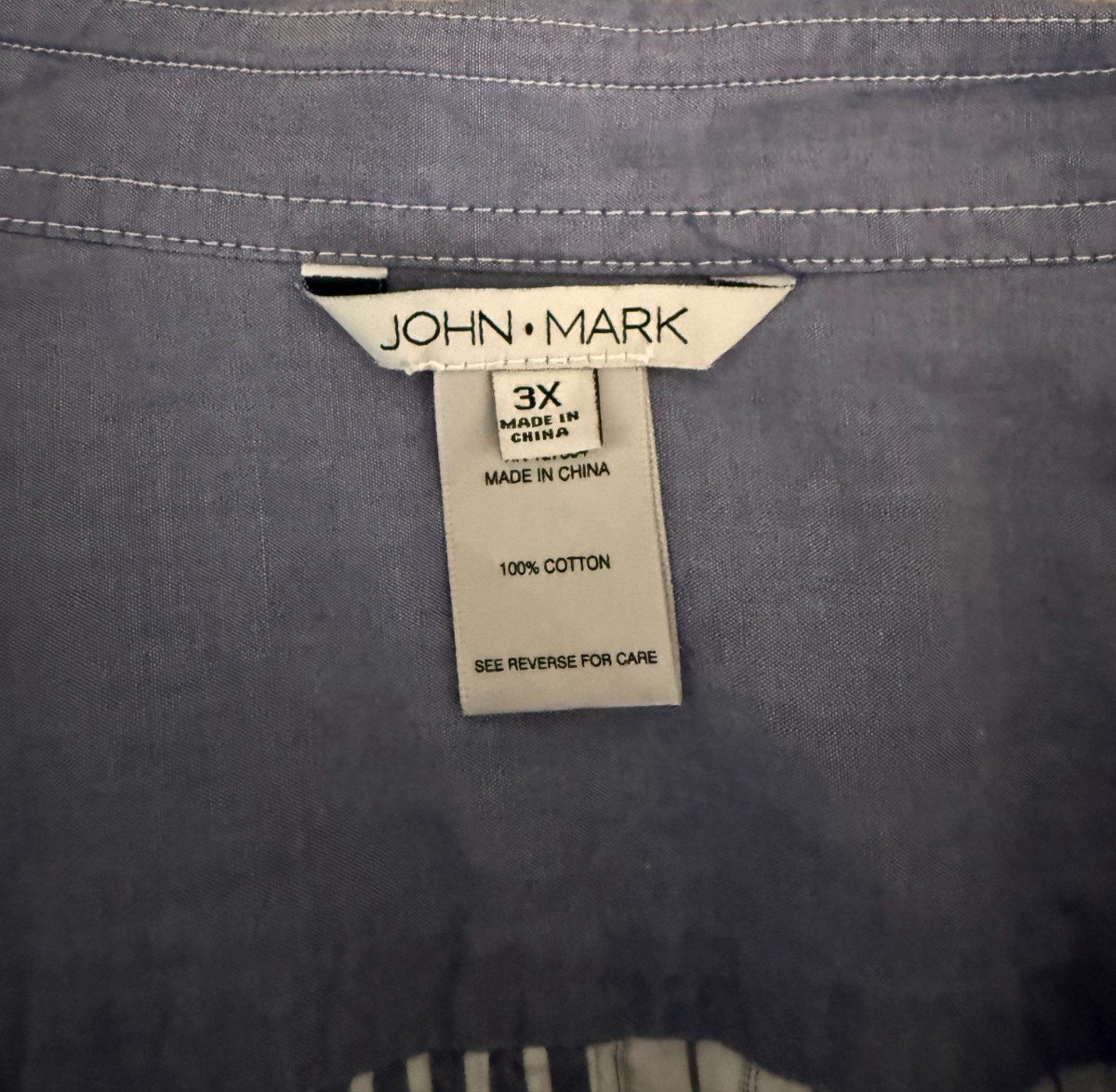 John Mark Long Roll Tab Sleeve Button Front Tunic Chambray Blue White Stripe 3X