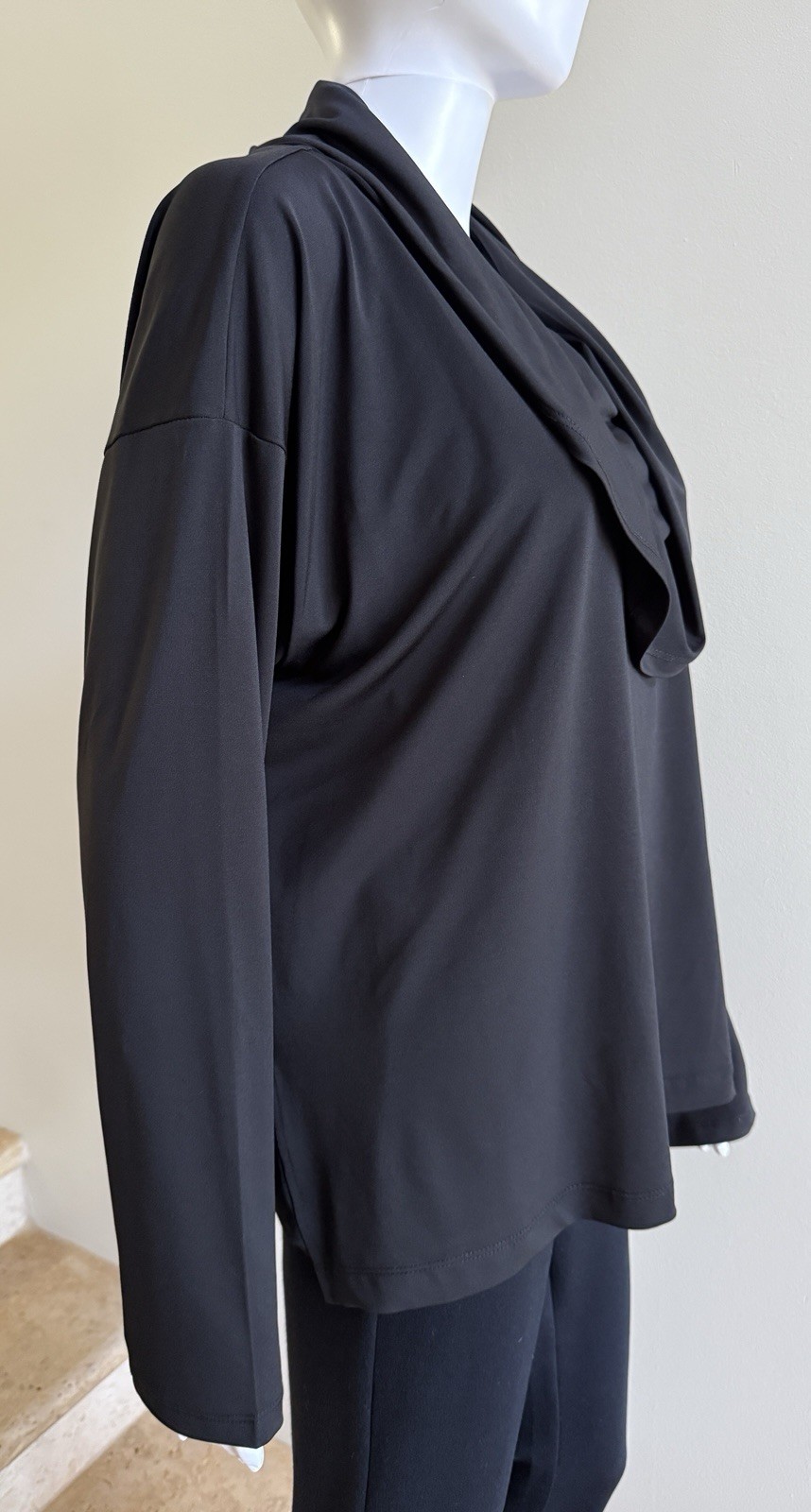 NWOT PLANET By Lauren G Long Sleeve Cowl Neck Top Shirt, One Size Fits All Black