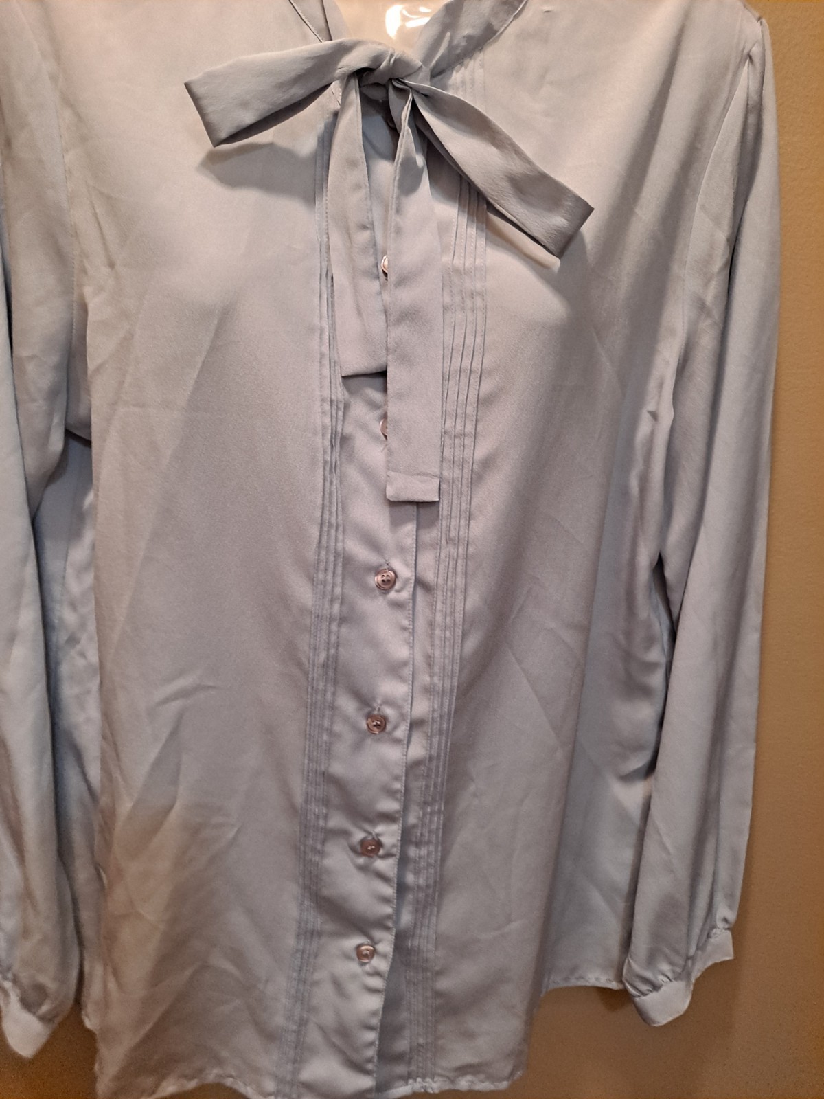 Vintage Country Suburbans Blouse Womens 14 Pussy Bow Career Button Satin USA