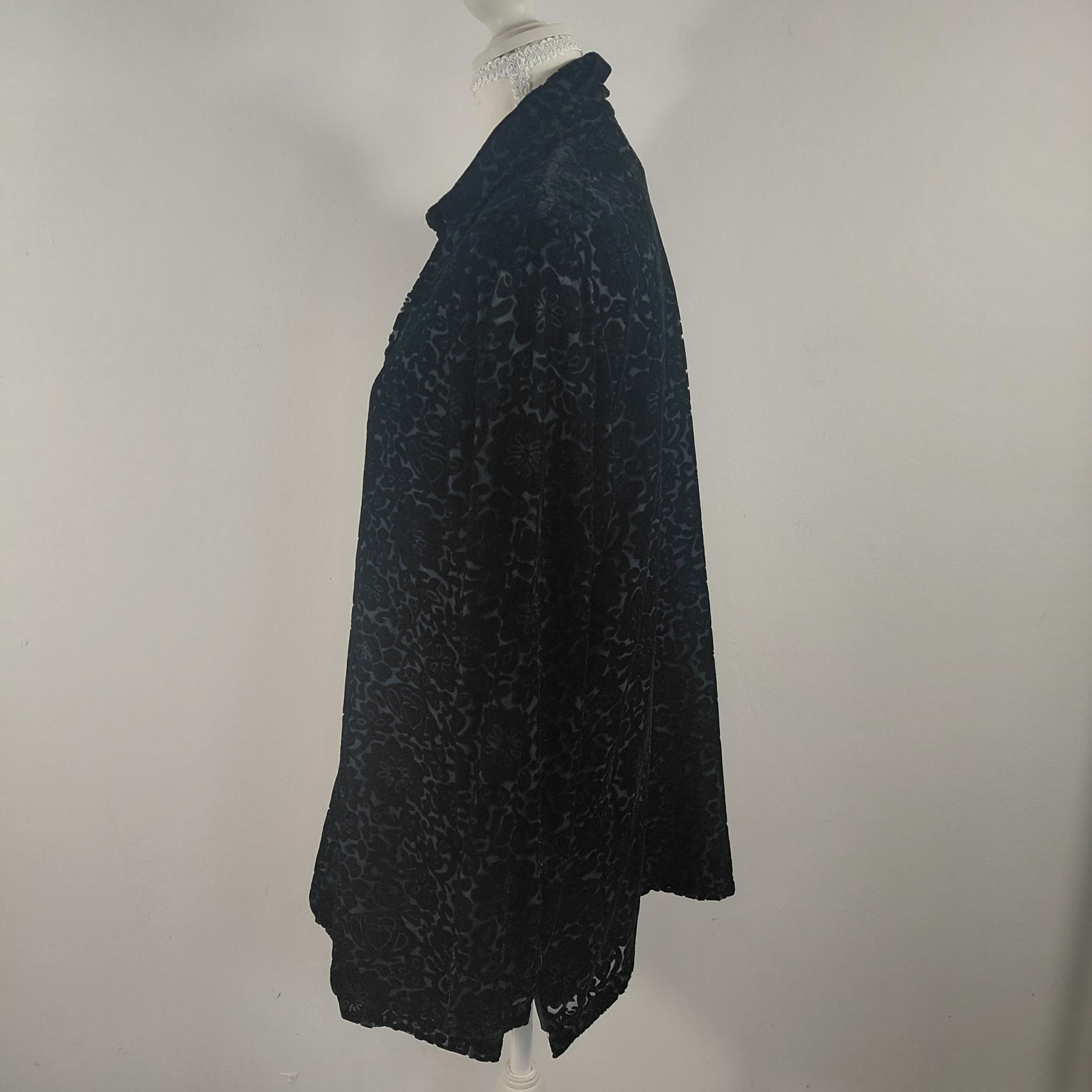 VTG 90s Annie Alexander Black Sheer Velvet Burnout Blouse Shirt Medium Whimsigot