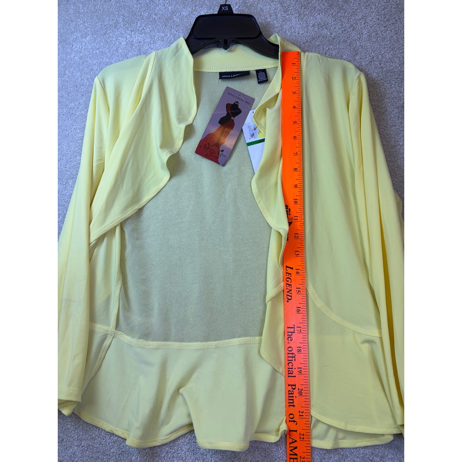 Nina Leonard Sheer Top Womens Large Yellow Ruffle Open Front Back Shrug NEW