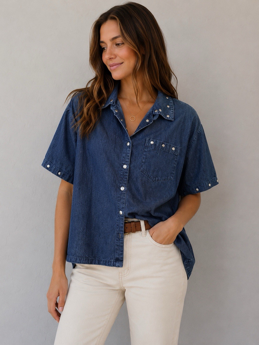 VTG Jean For Joseph Le Bon Studded Denim Shirt 20W Plus Size Western Top