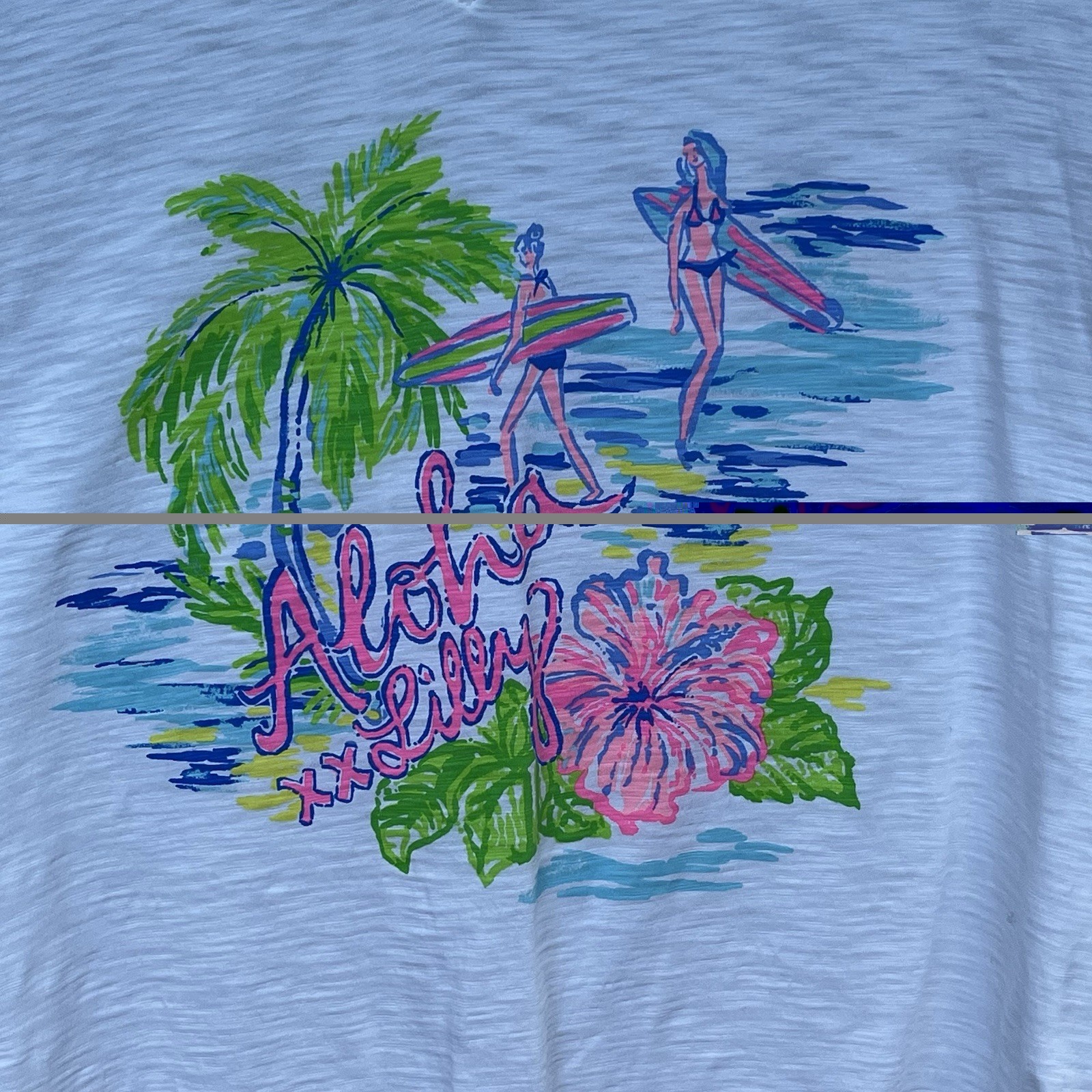 Lilly Pulitzer Colie V-Neck Tee Neon Tropical Graphic Aloha Lilly Hawaii Small