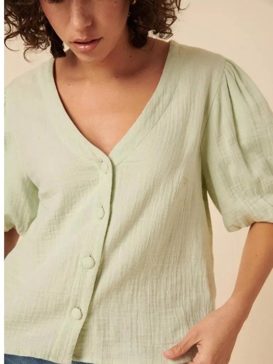 Nobody’s Child Brooke Pure Organic Cotton Top US 12 Large Green Blouse Gauze