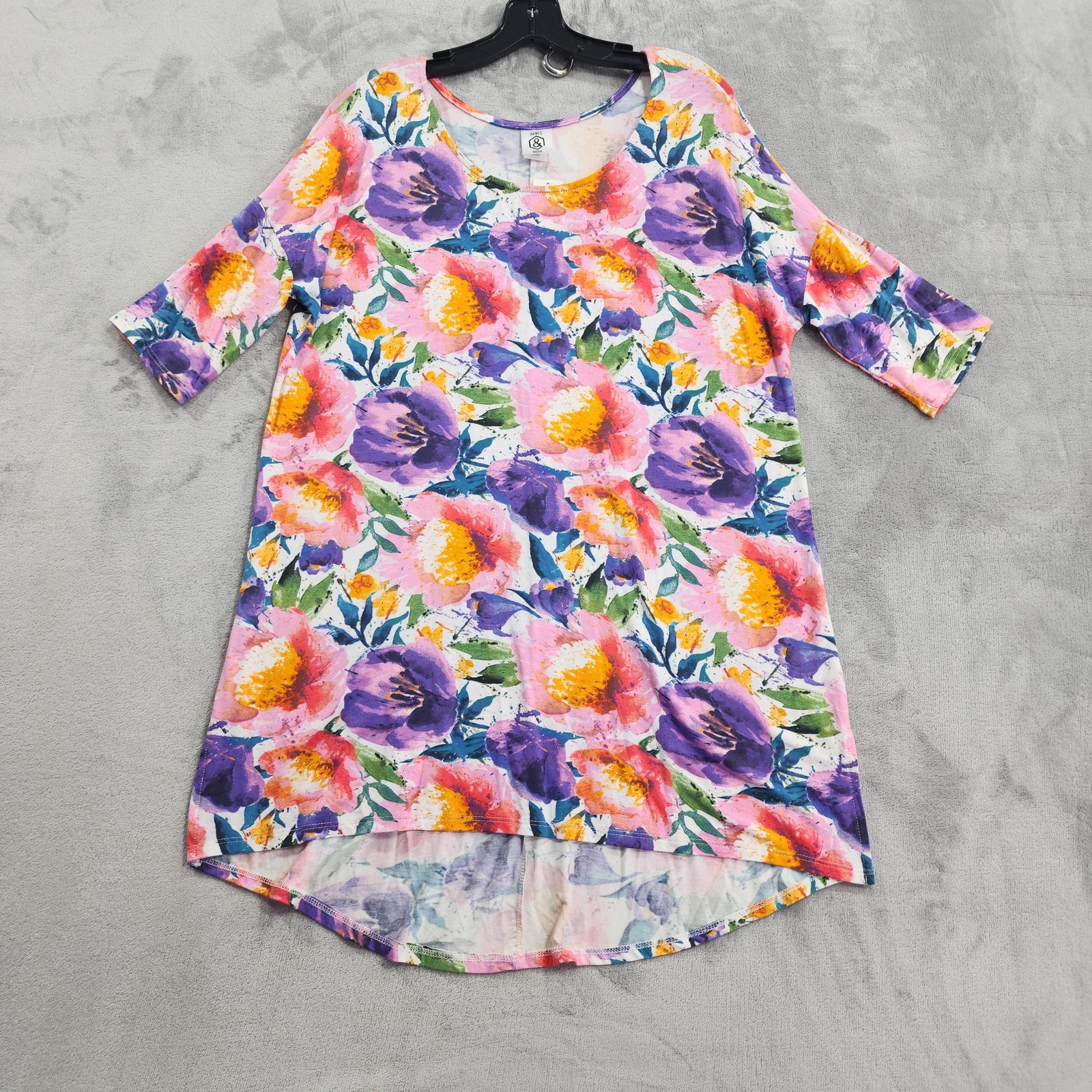 NEW Agnes & Dora Top Womens XL Multicolor Floral Hi-Lo Scoop Neck Tunic Tee