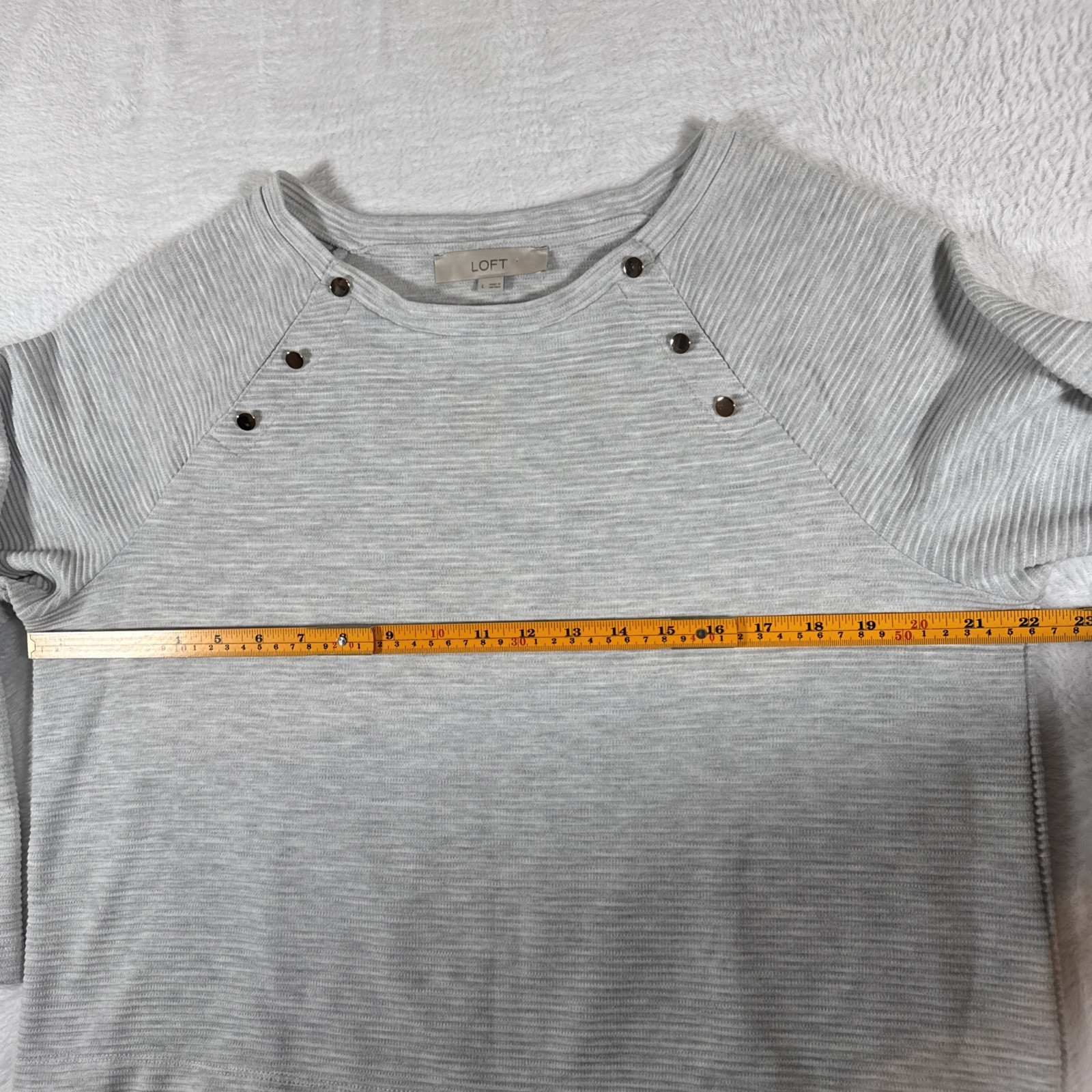 Loft 3/4 Sleeve Gold Embellished Grey Medium Weight Blouse Bottom Top Large