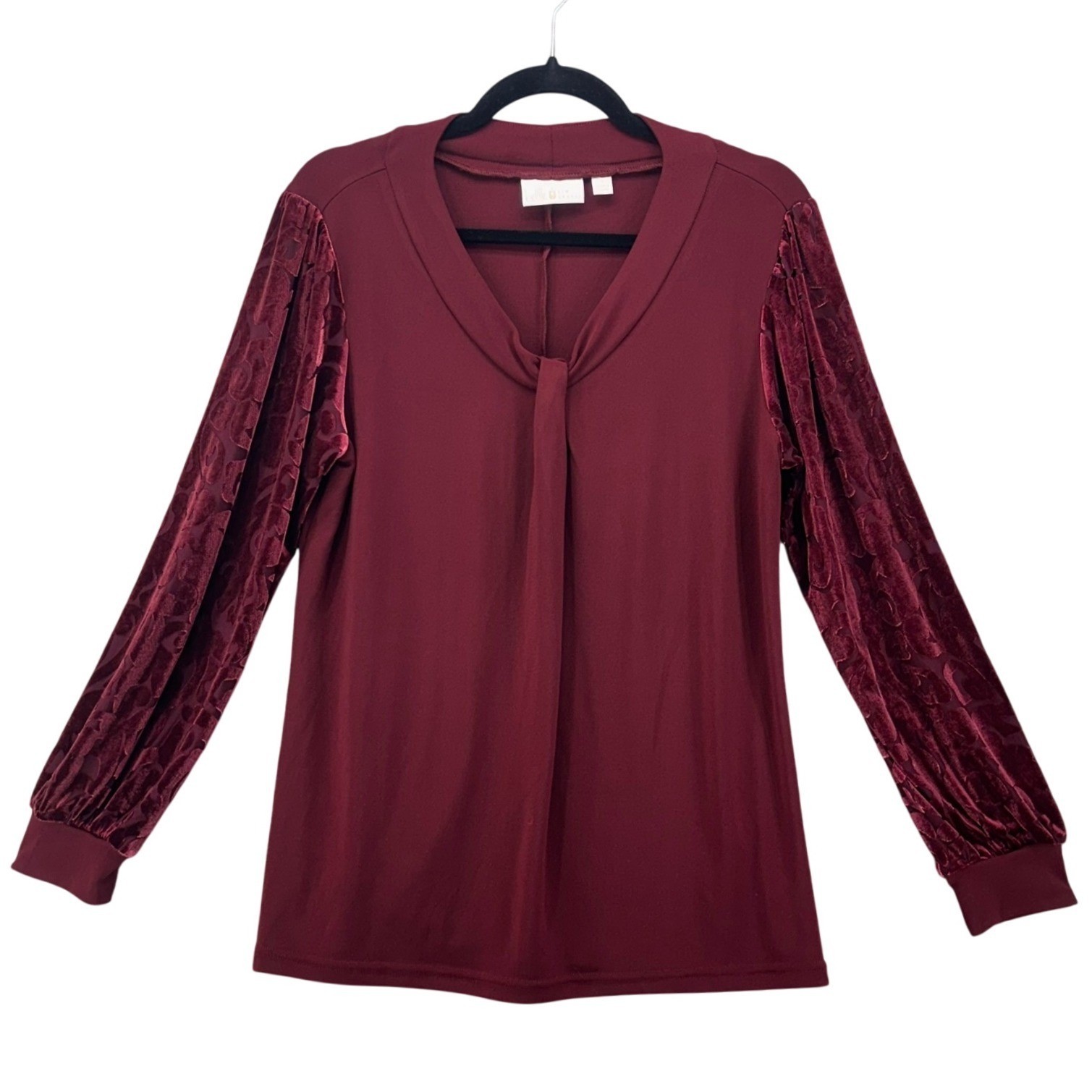 Belle by Kim Gravel Knot Top Size Small Velvet Burnout Maroon Fall Holiday