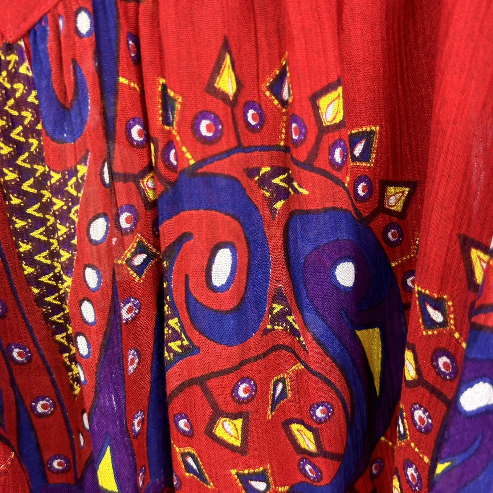 World Market Top Womens S/M Red Festival Boho Short Sleeve V Neck New Tags