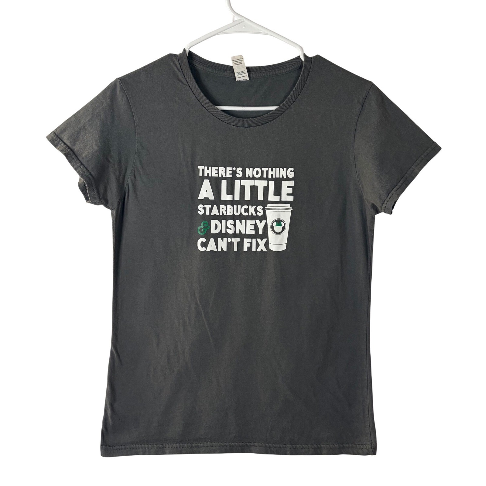 Disney Starbucks Coffee Lover Graphic T Shirt Gray Ladies Medium Casual Tee