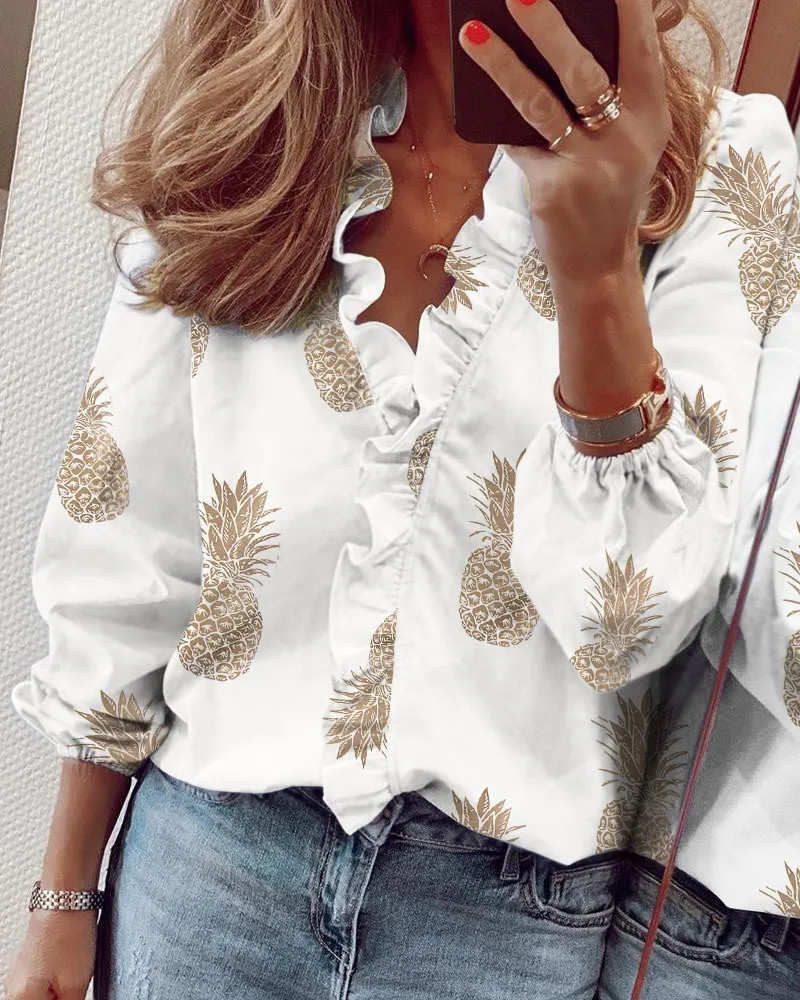 New European and American long sleeved ruffled shirt for women in spring summer