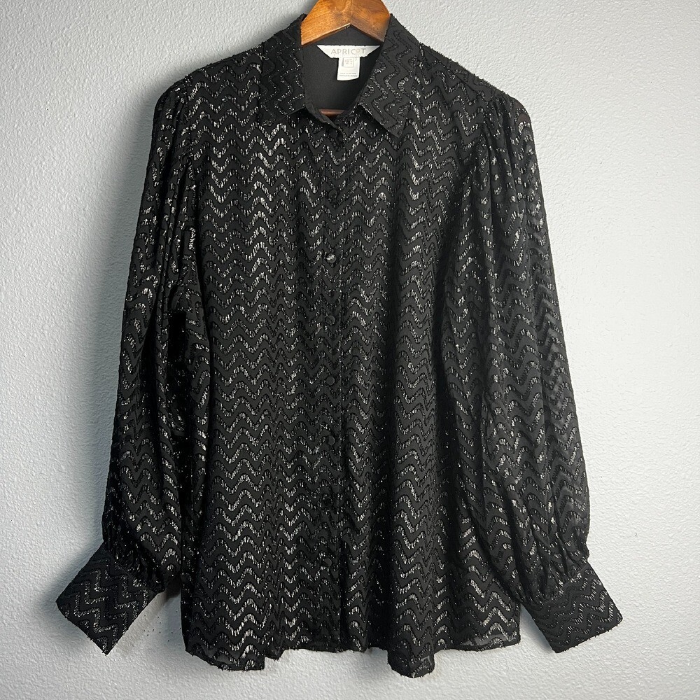 Apricot Jacquard Sequin Shimmer Blouse Chevron Long SL Party Top Black Size 6