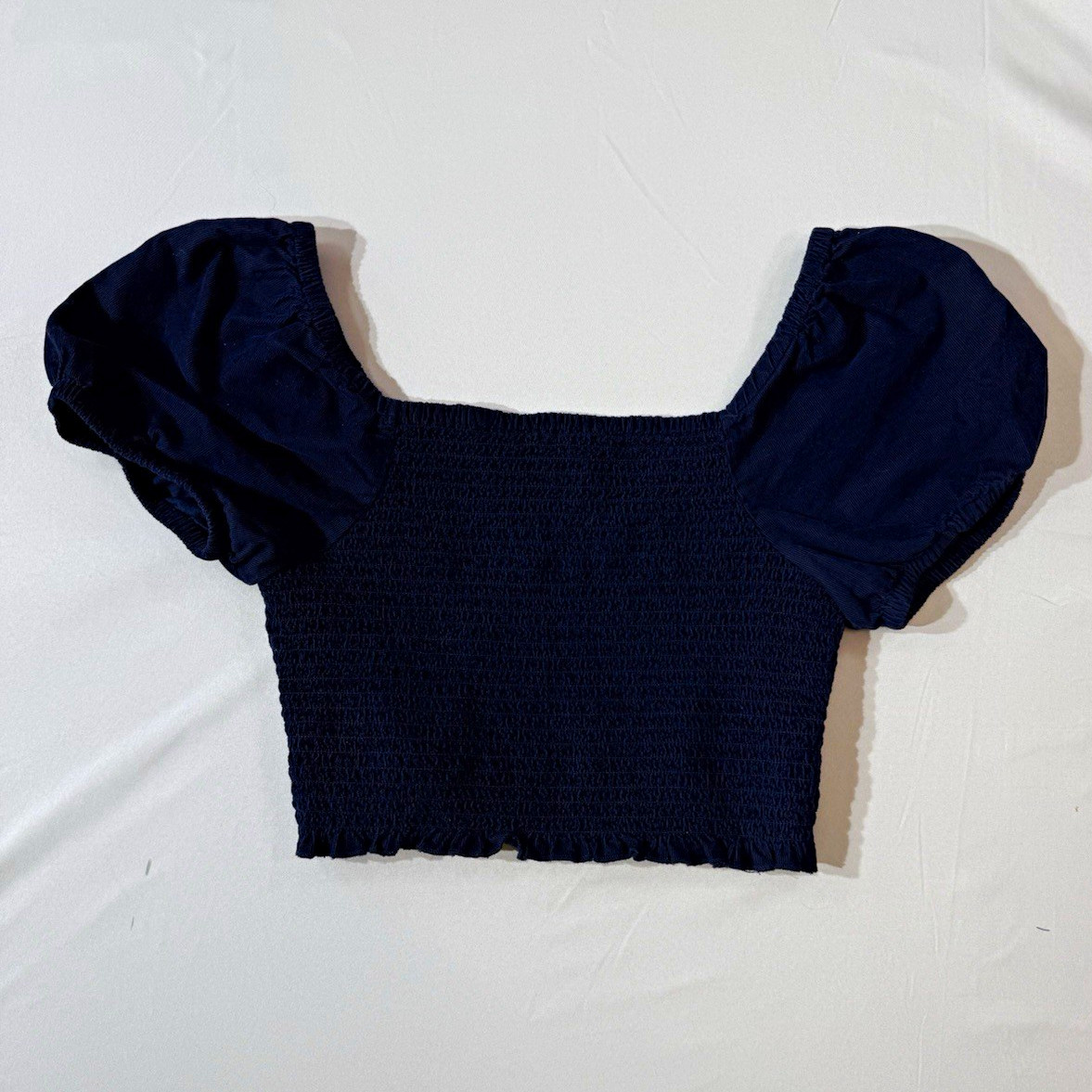 American Eagle Blue Knit Square Neck Smocked Puff Sleeve Crop top XS coquette
