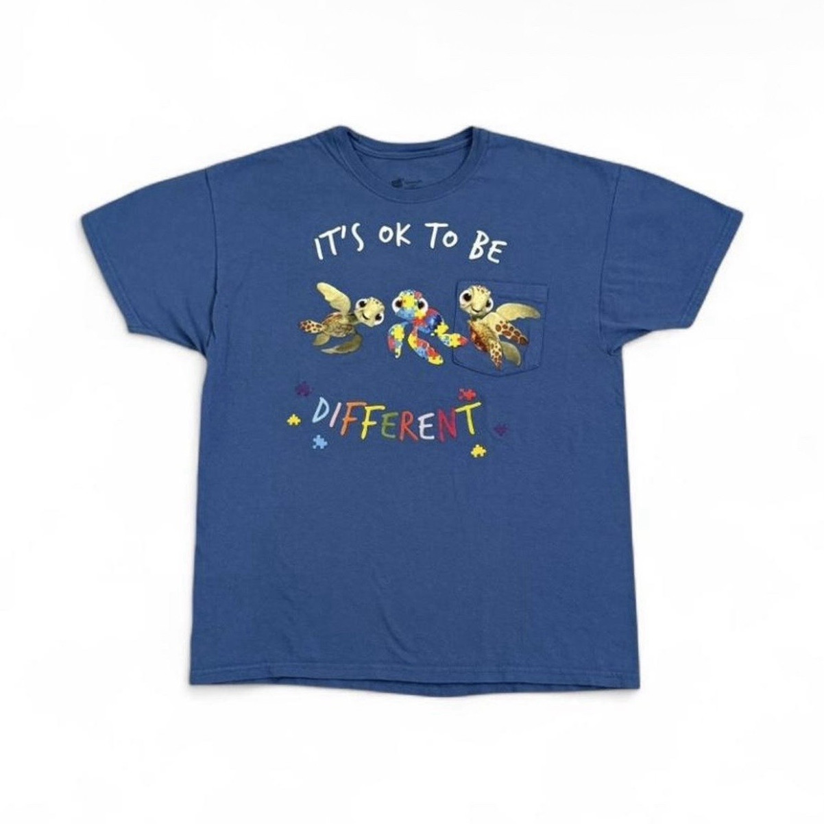 Hanes Unisex L/G Blue 100% Cotton Turtle Pocket Graphic Tee