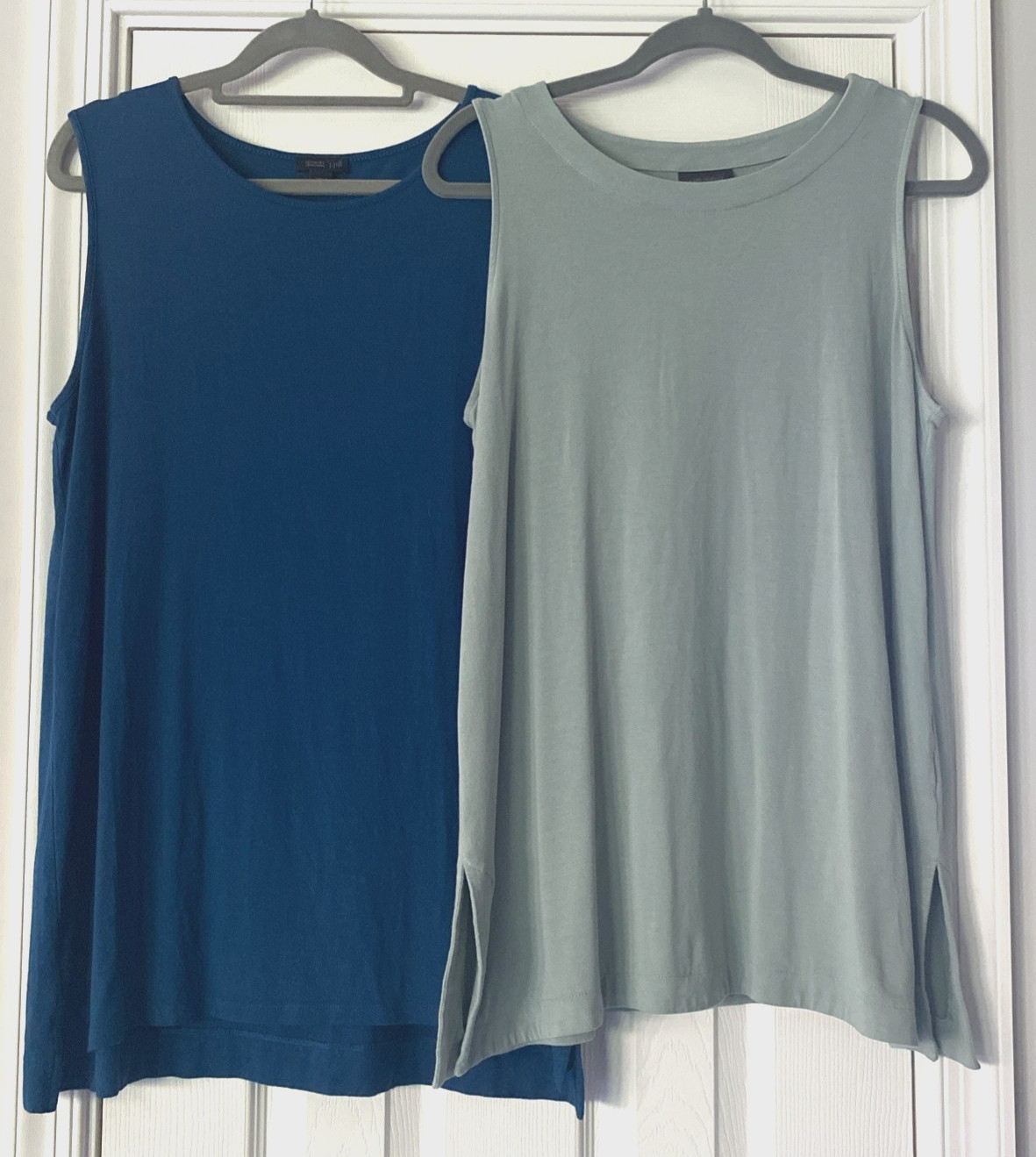 WOMENS LOT 2 J JILL WEAREVER SLEEVELESS TUNIC TANKS DARK TEAL/SAGE GREEN MEDIUM