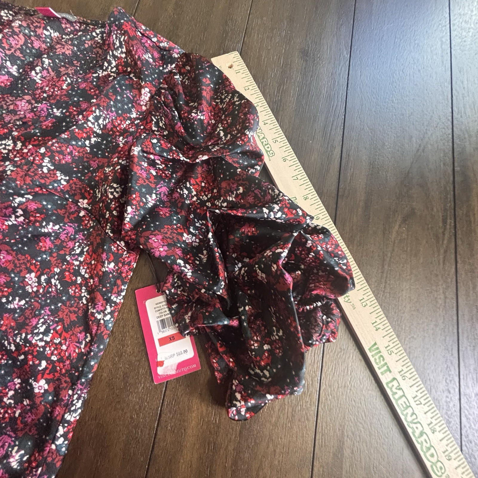 Vince Camuto Confetti Ready Deep Sangria Floral Blouse Women’s XS – NWT $89