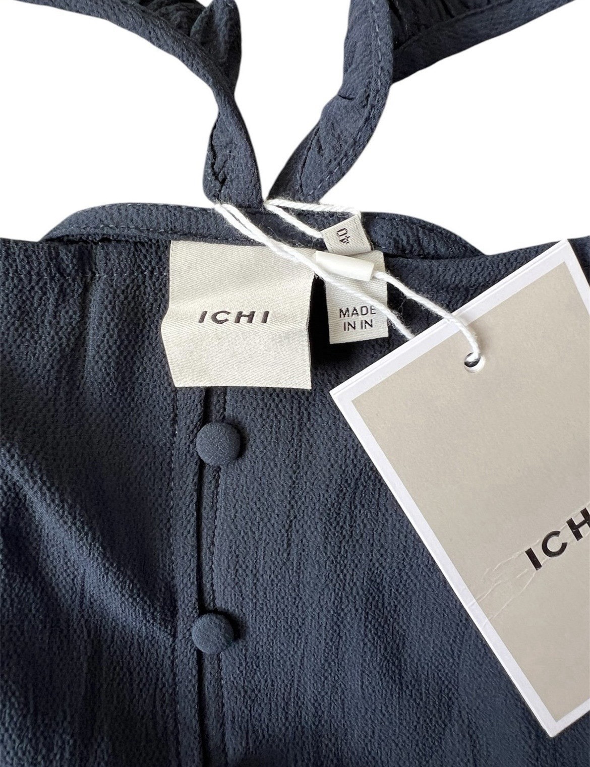ICHI Navy Blue Button Down Flutter Blouse Medium NWT