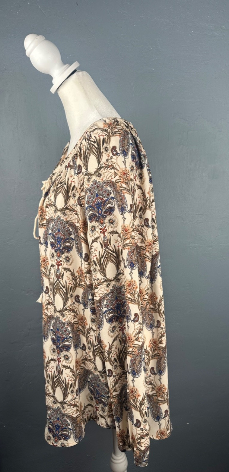 Meadow Rue by Anthropologie Sz L Beige Paisley Floral Tunic Top
