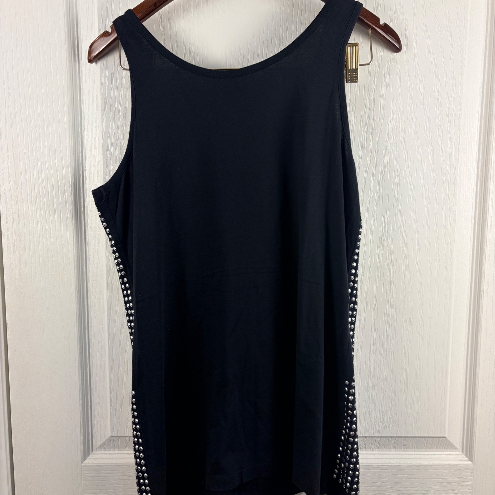 Black & silver Studded Sleeveless Tank Top Scoop Neck Edgy Rocker Whimigoth