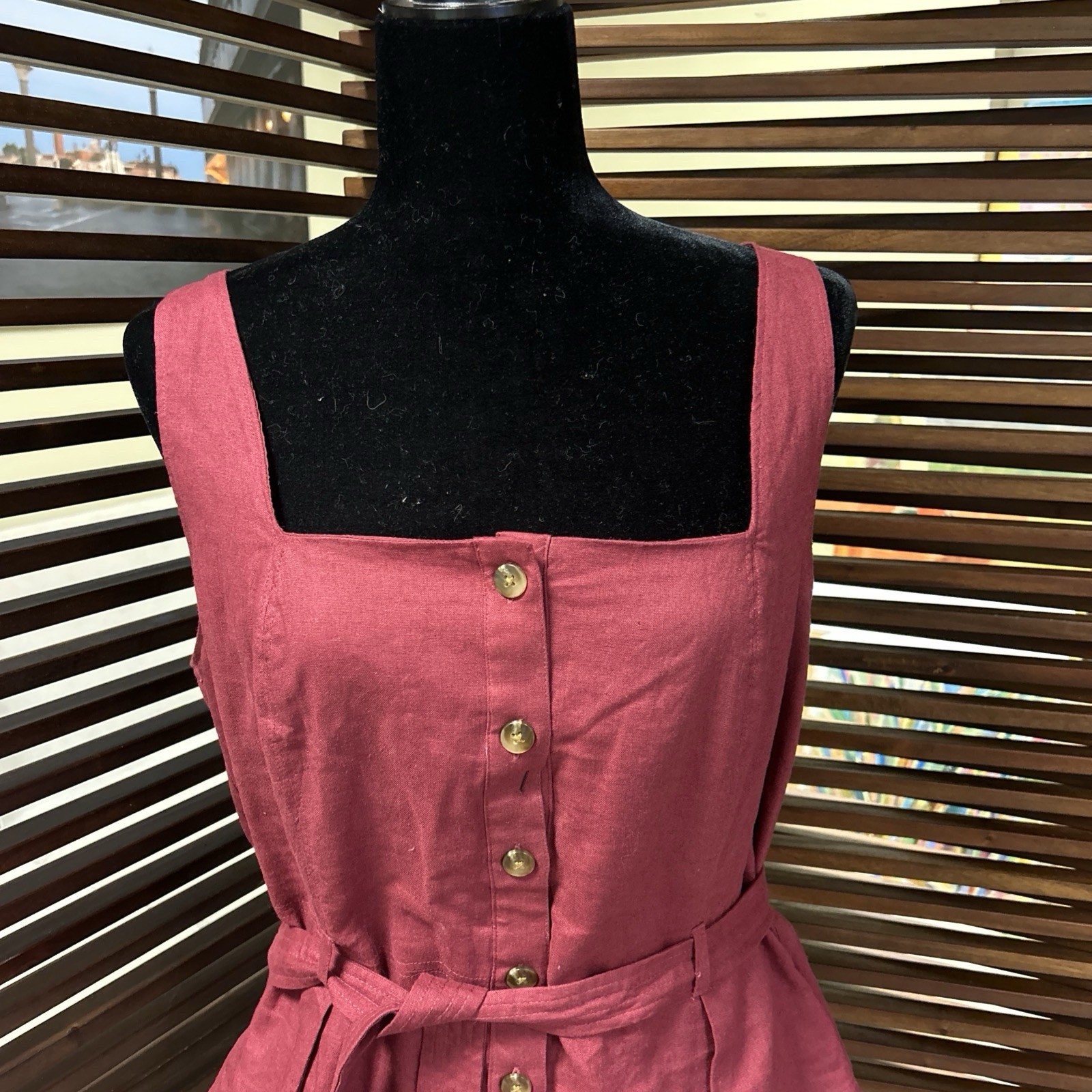Loft Square Neck Belted Top Sleeveless Raspberry Size 12