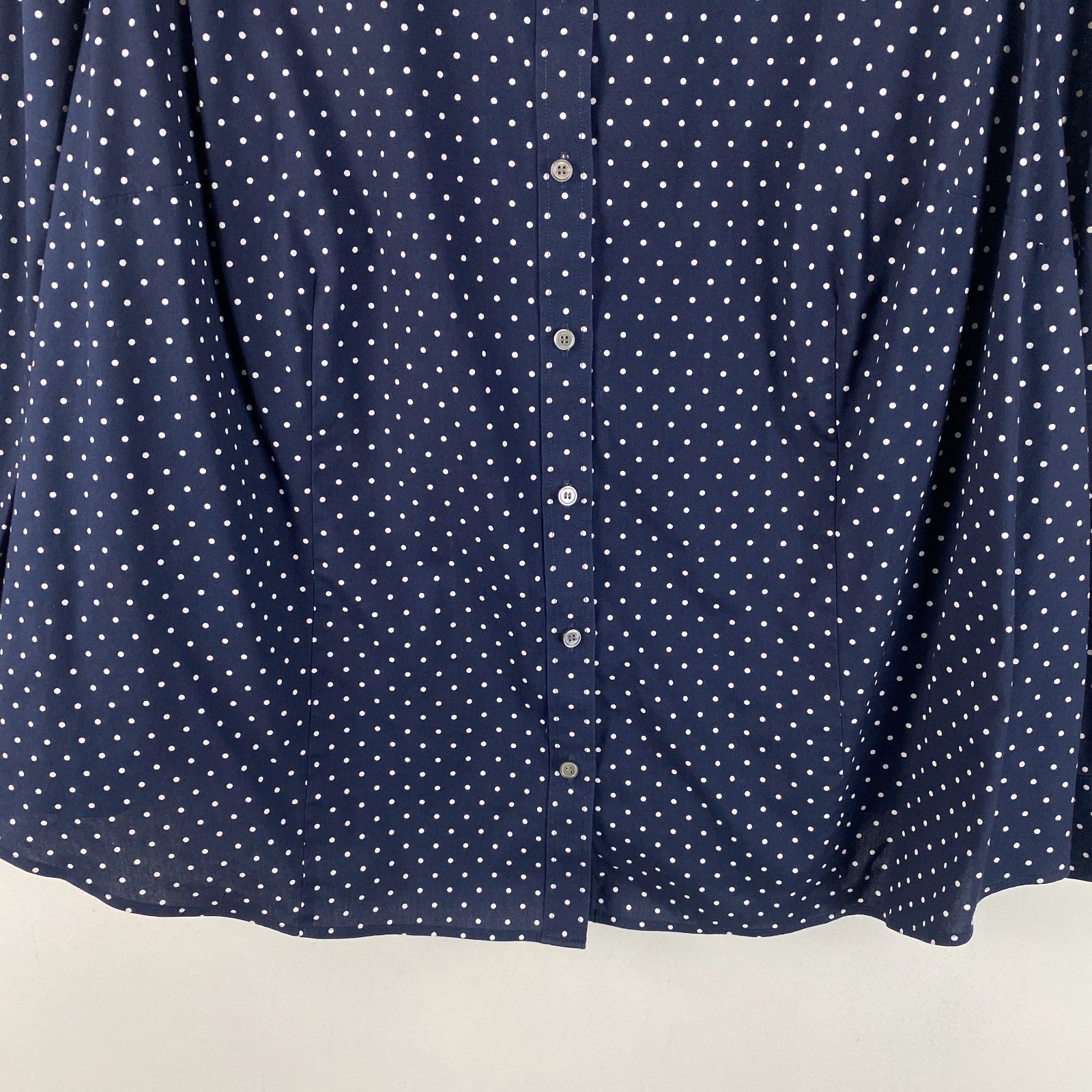 Talbots Wrinkle Resistant Button Up Shirt Size 22WP Navy White Polka Dot Stretch