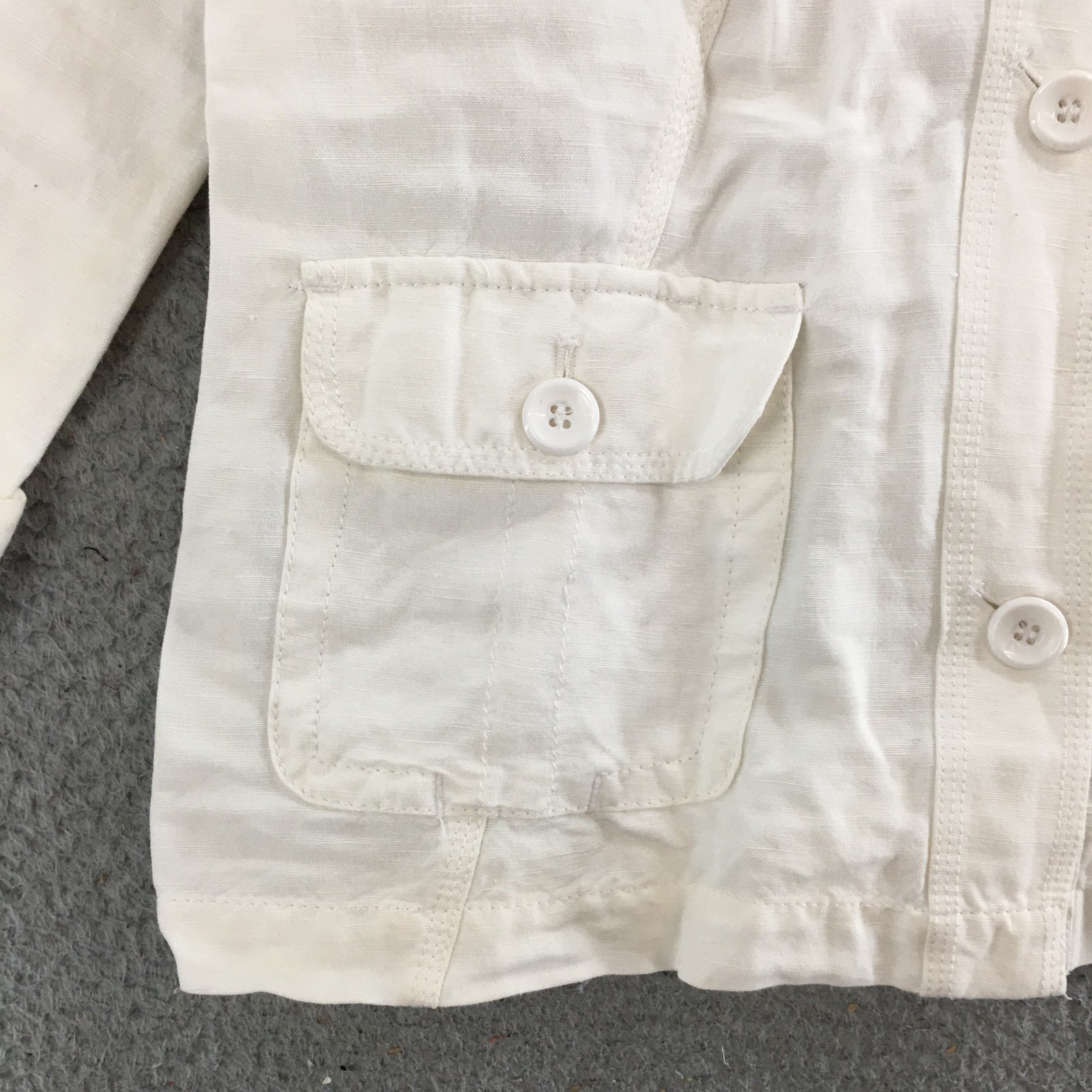 Amber Sun Jacket Womens M Safari Utility Flap Pocket Linen Dry Clean Off White