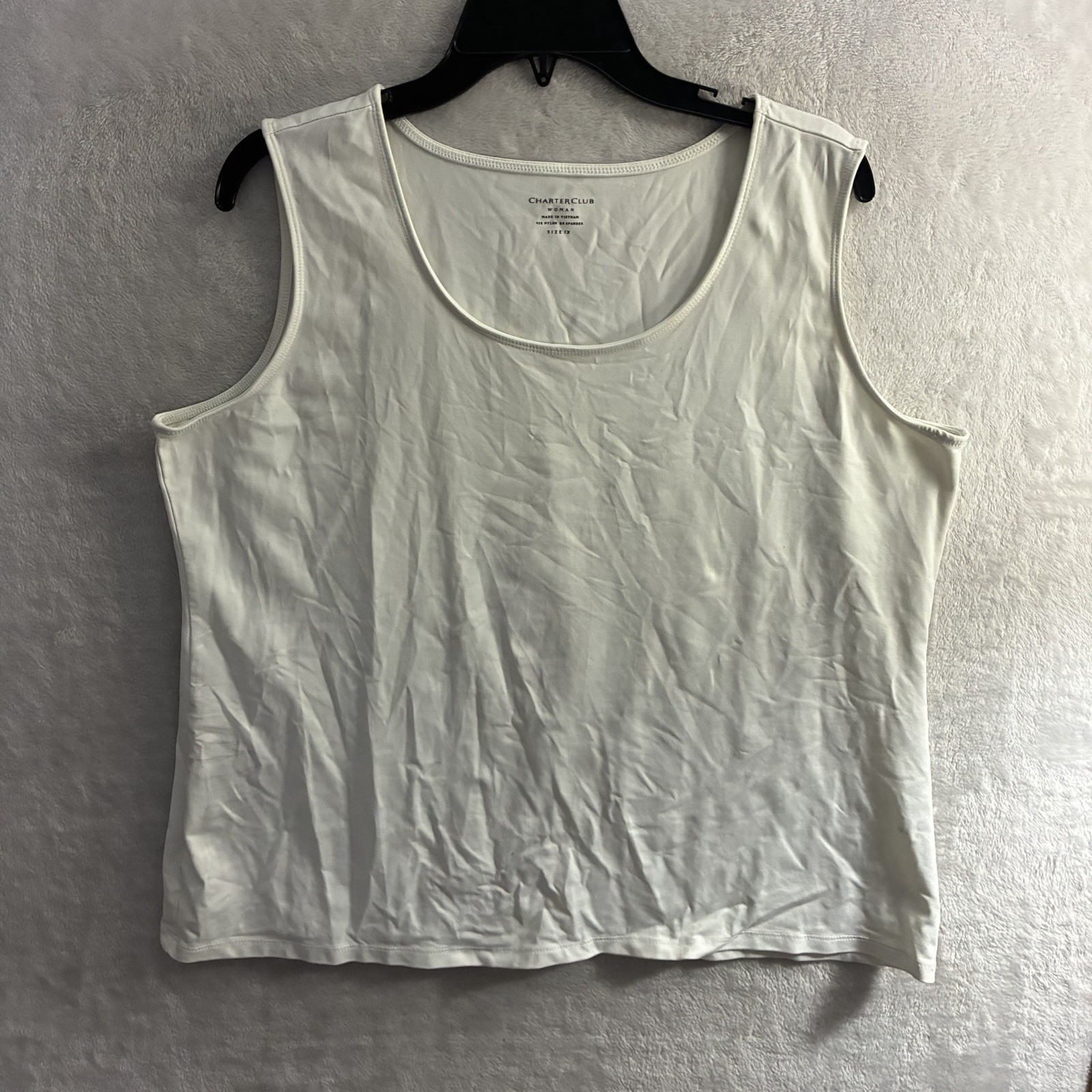 Charter Club Womans Tank Top Solid White Plus 1X Nylon Blend Round Neck Pullover