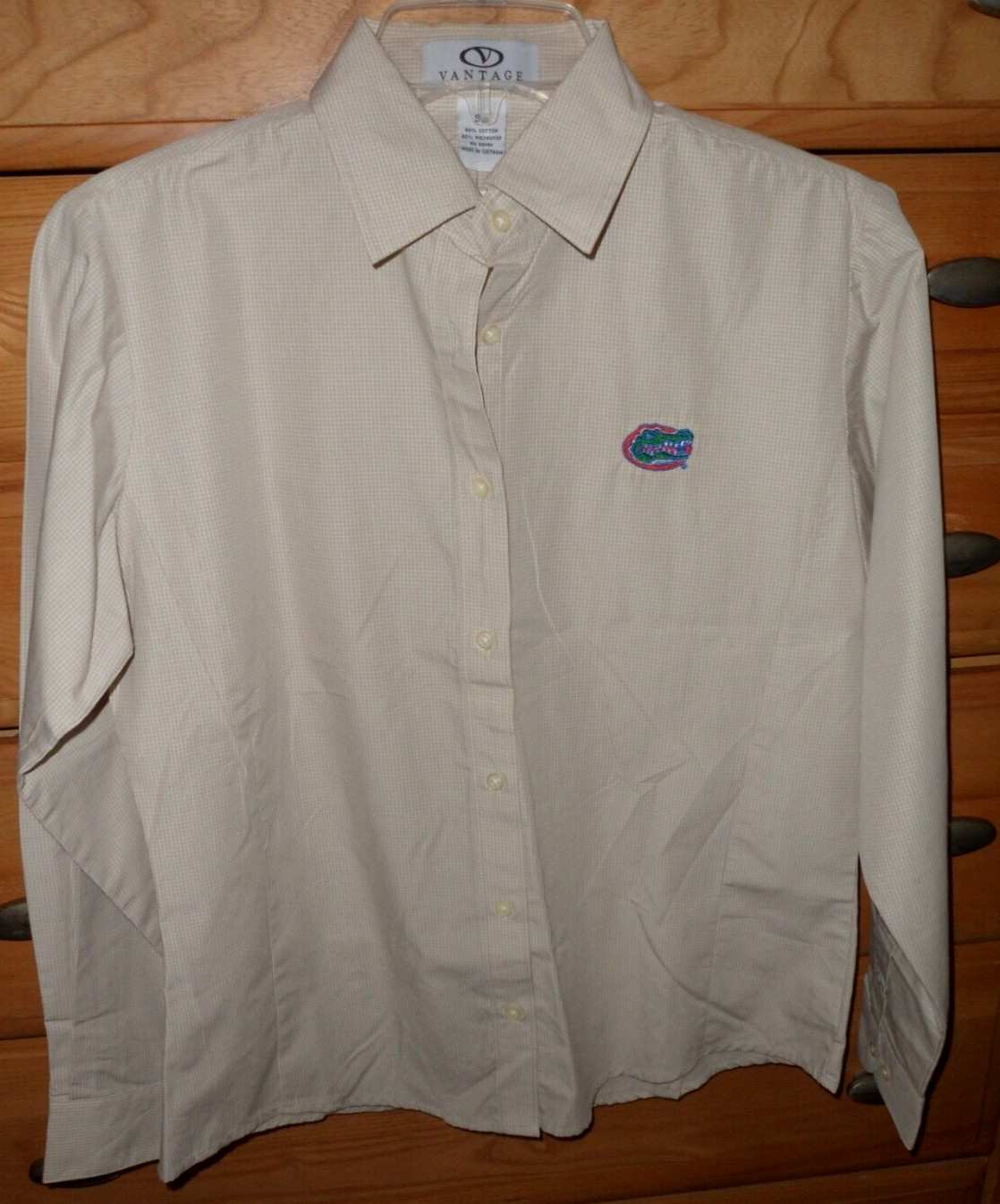 VANTAGE BLOUSE SHIRT UF FLORIDA GATOR SIZE S BEIGE CHECK NWT