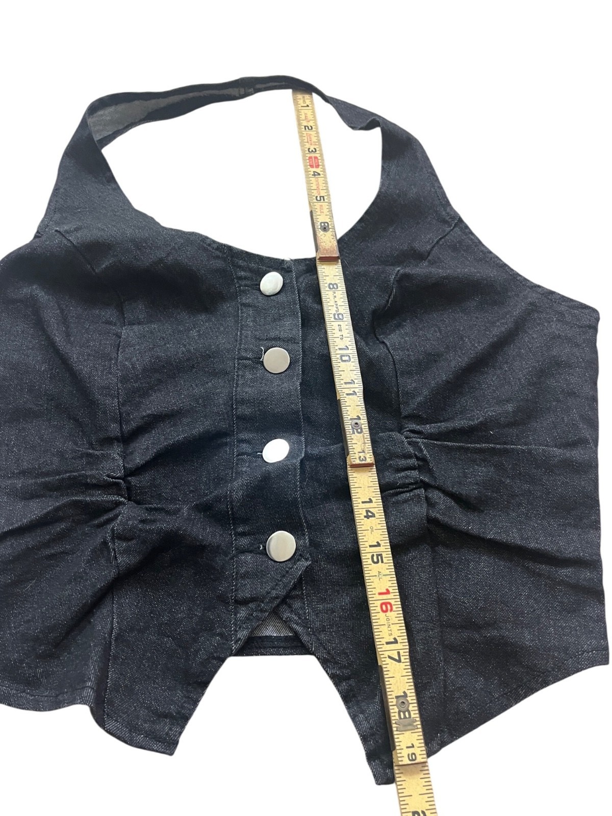 Black Chambray Y2K Crop Vest Womens Medium Grunge 90s Festival Boho Minimalist