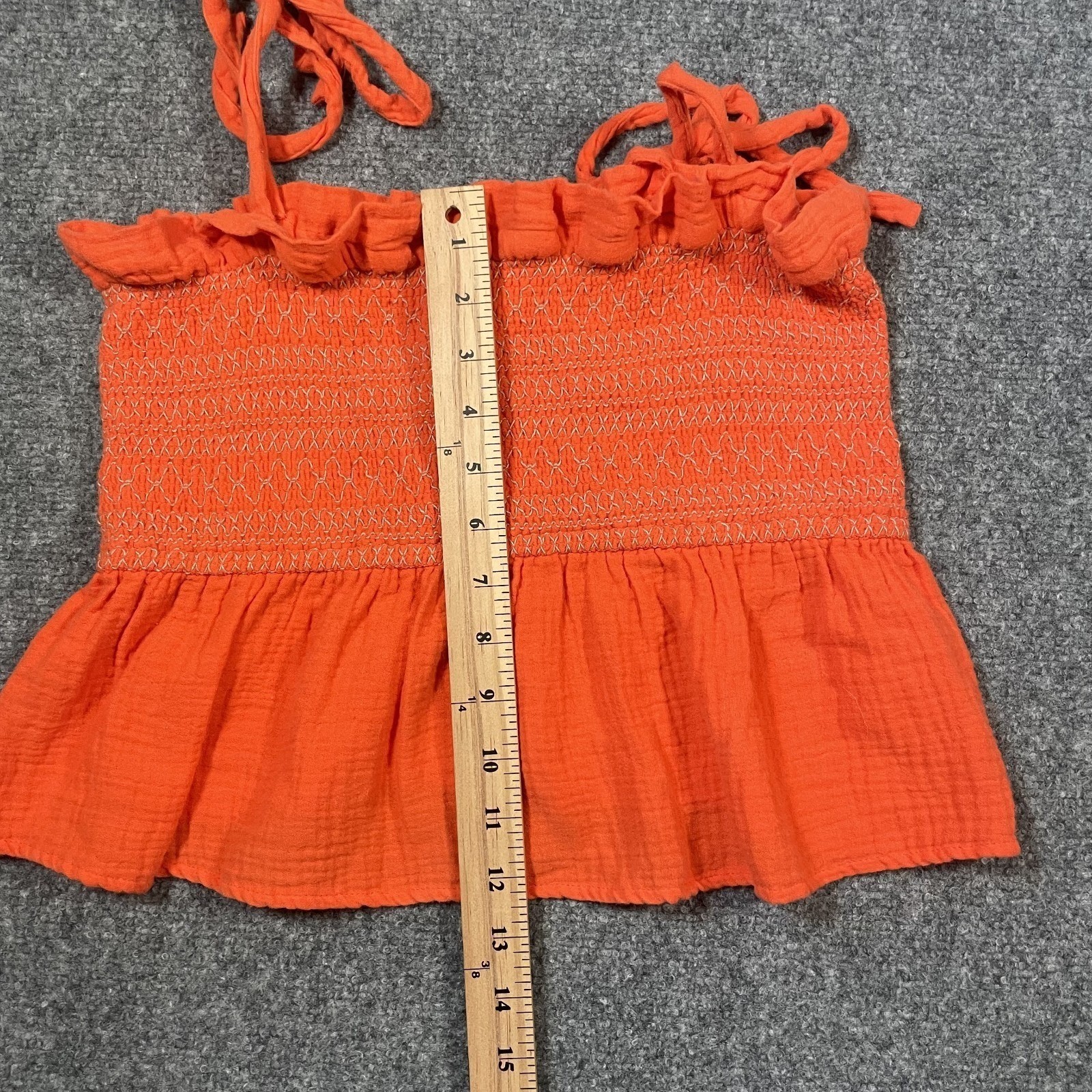 Free People Smock It To Me Peplum Crop Top Size Small Orange Contrast Stitching