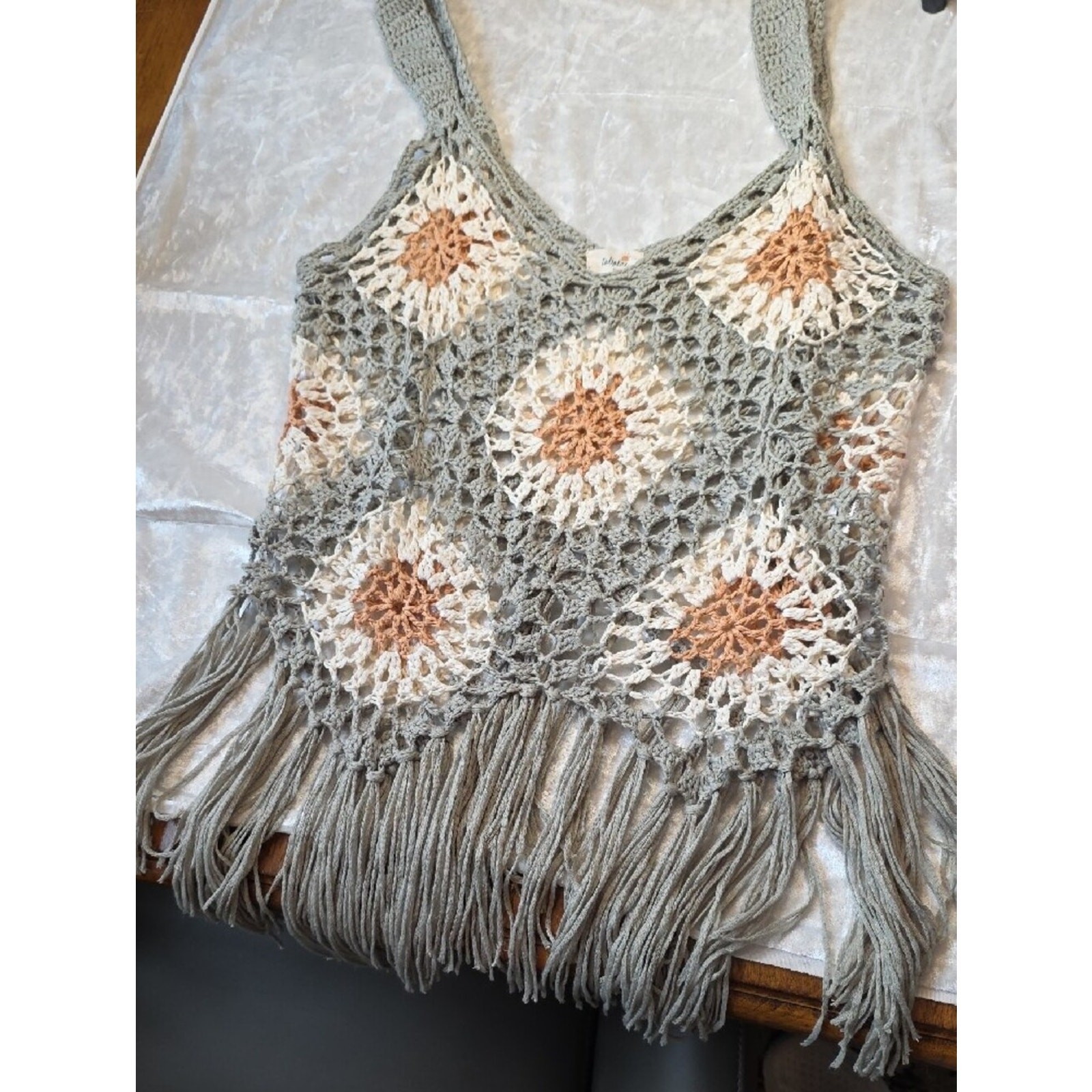 Tullabee Altar’d State “Mama” Crochet Boho Granny Square Festival Vest