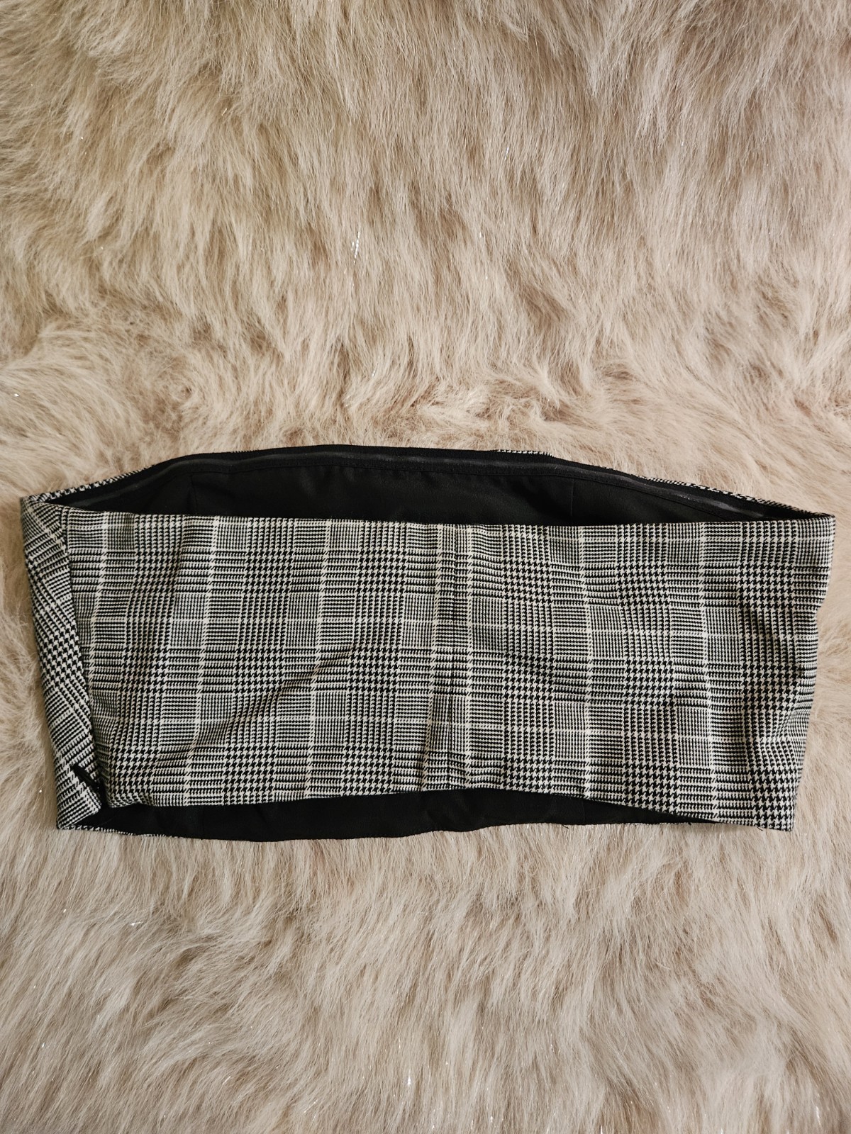 Forever 21 Womens Black White Plaid Strapless Tube Crop Top Sz Small Side Zipper