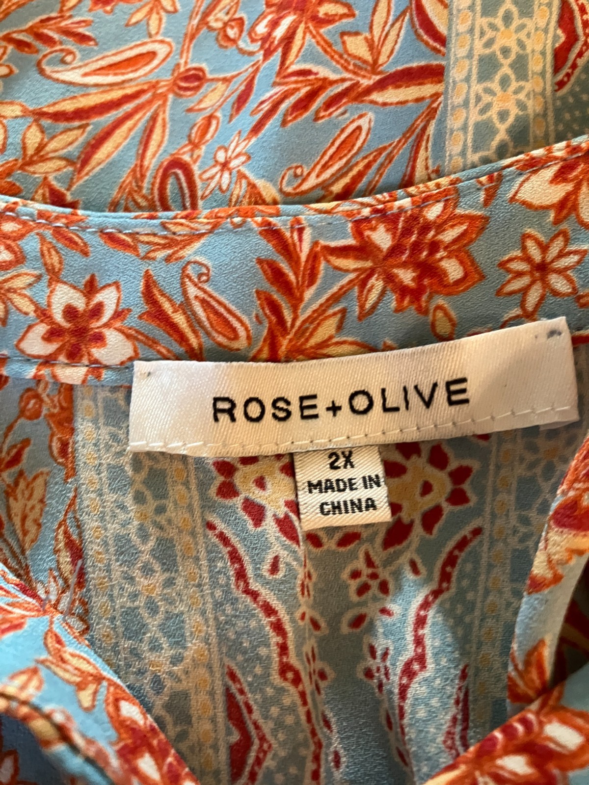 ROSE + OLIVE~ 2X~Blue/Rust Romantic Cottagecore Floral~Chiffon Tunic BOHO Blouse