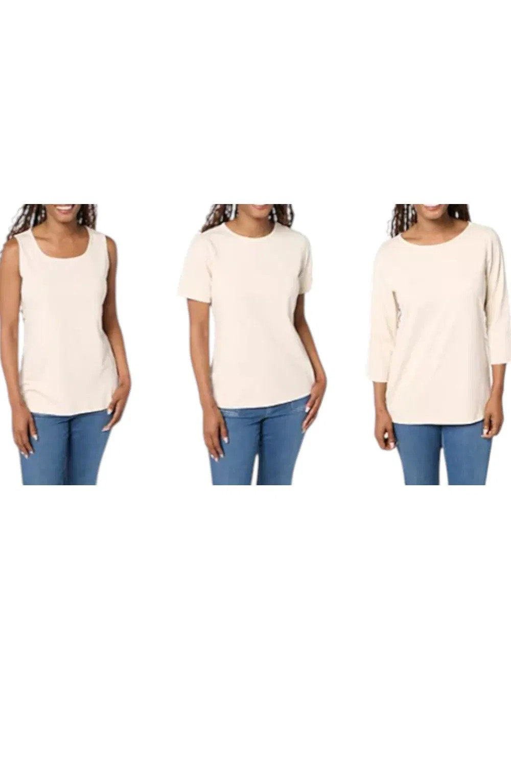 Denim & Co. Women’s 3 Pack So Soft Jersey Variety Tops Stone Khaki