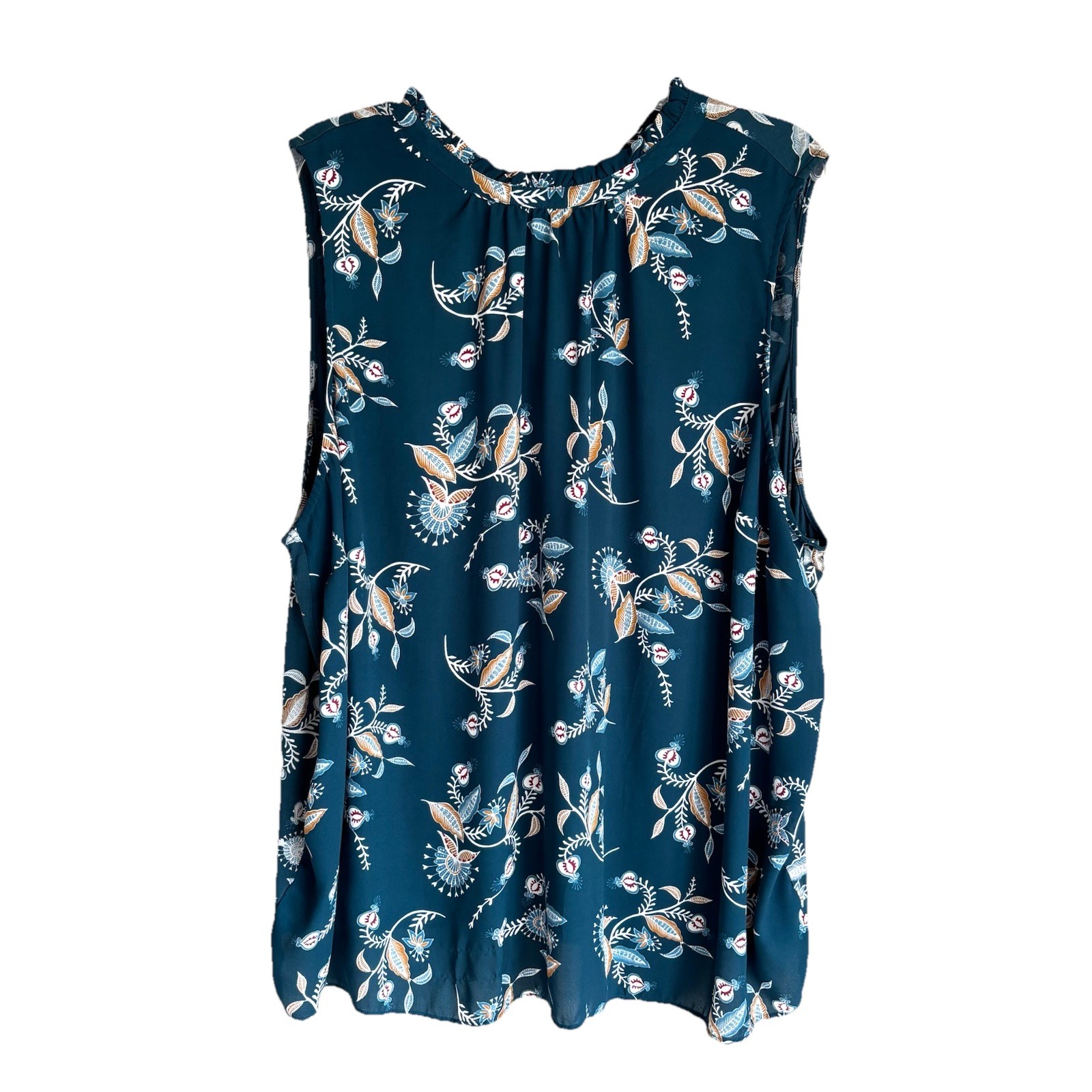 Ann Taylor Sz 24/26 Round Neck Green Floral Top Sleeveless Tie Back