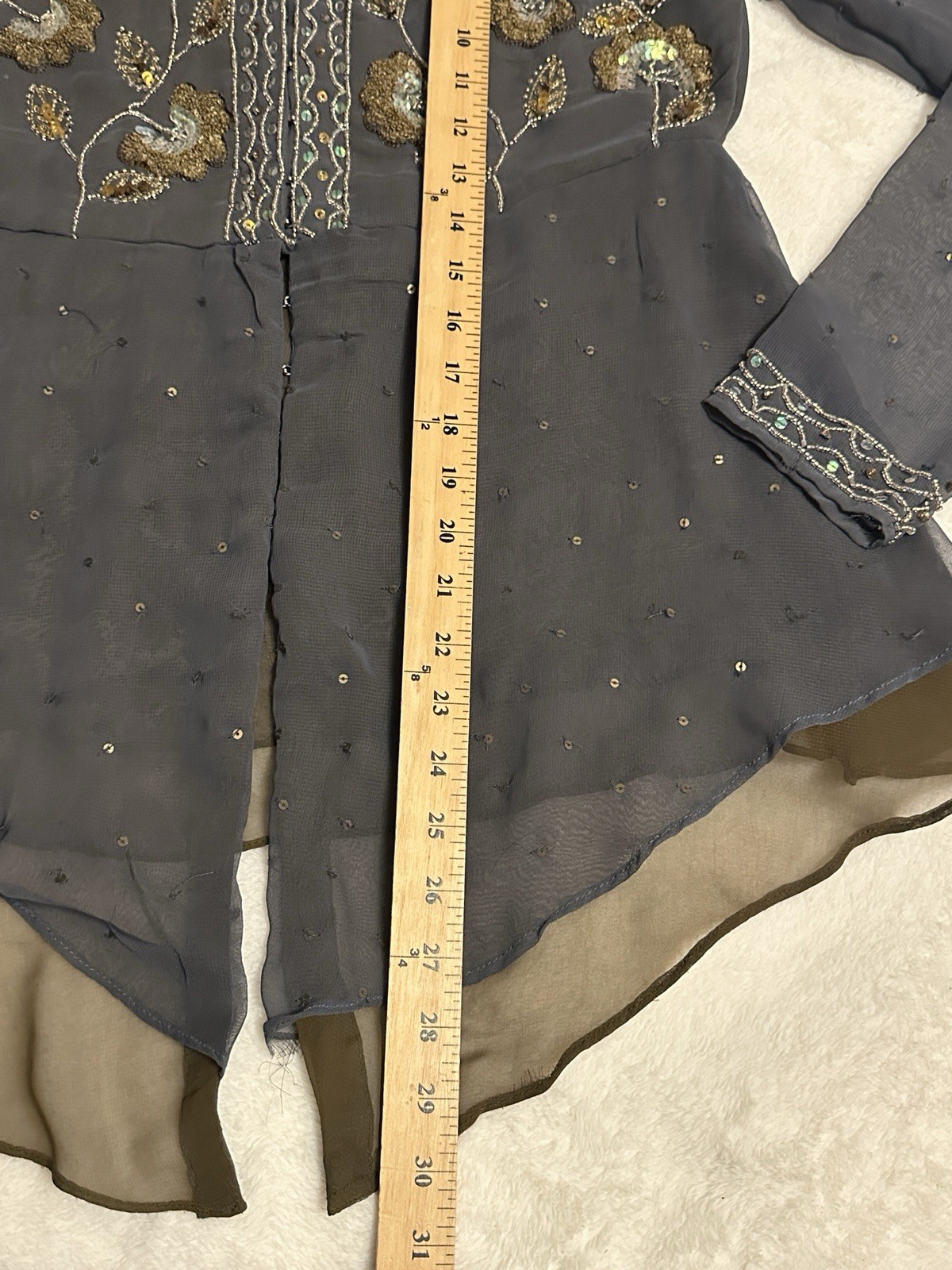 Soft Surroundings Gray Chiffon S Blouse Sequins Dark Fairy Core Whimsigoth