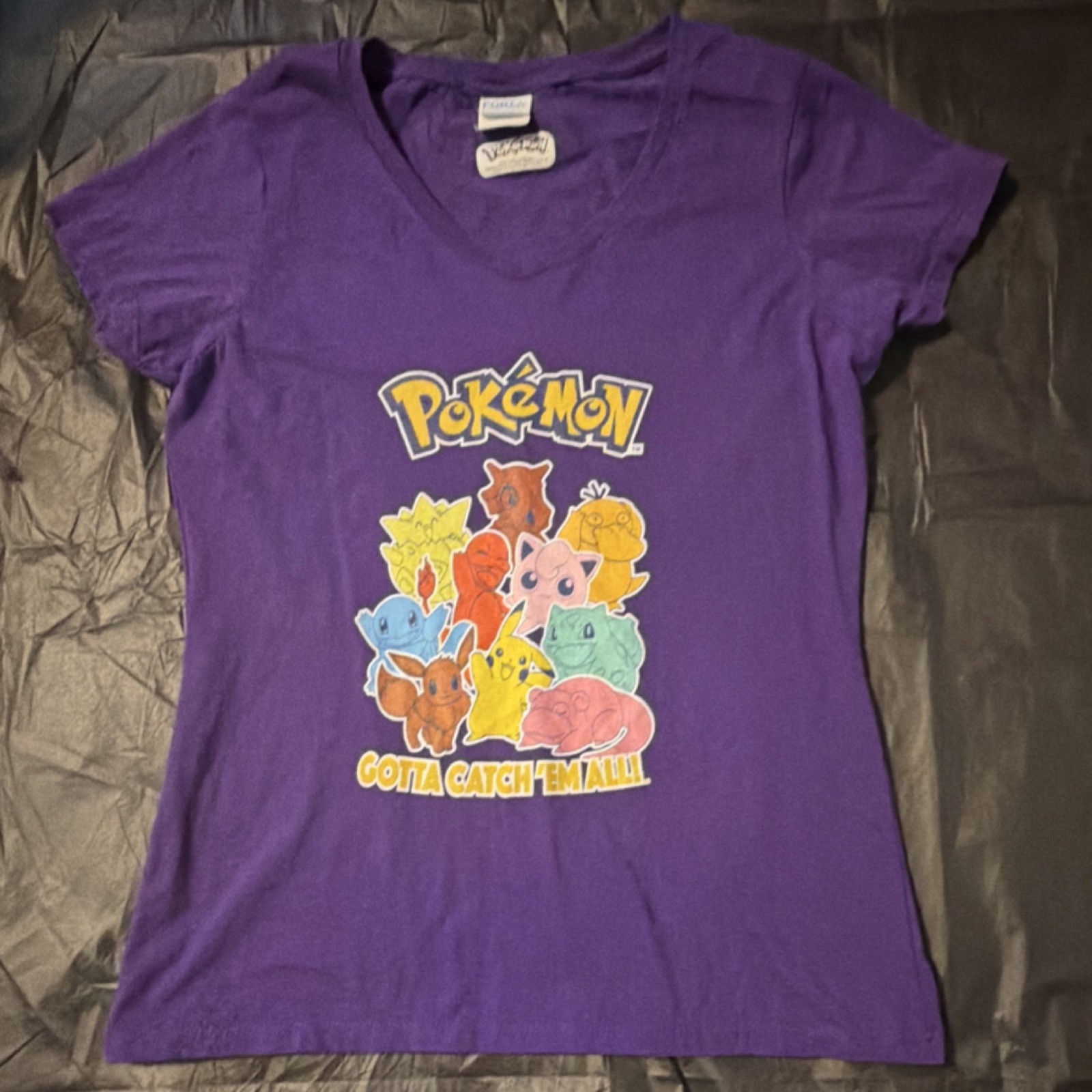 Port & Company Women’s Purple V-Neck Graphic Print Pokémon T-Shirt Size S