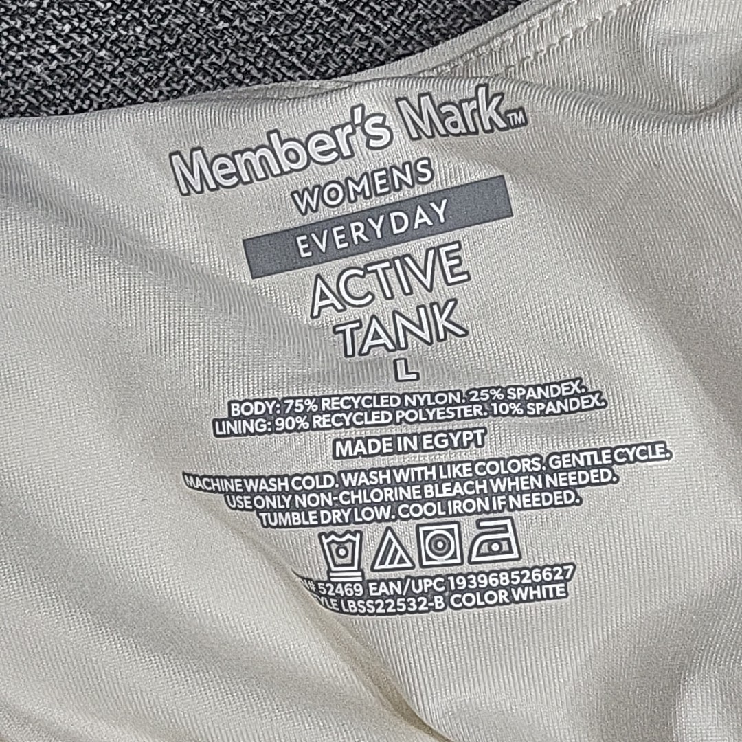 Members Mark Active Tank Top Large Size White Everyday Built In Bra Tank Top