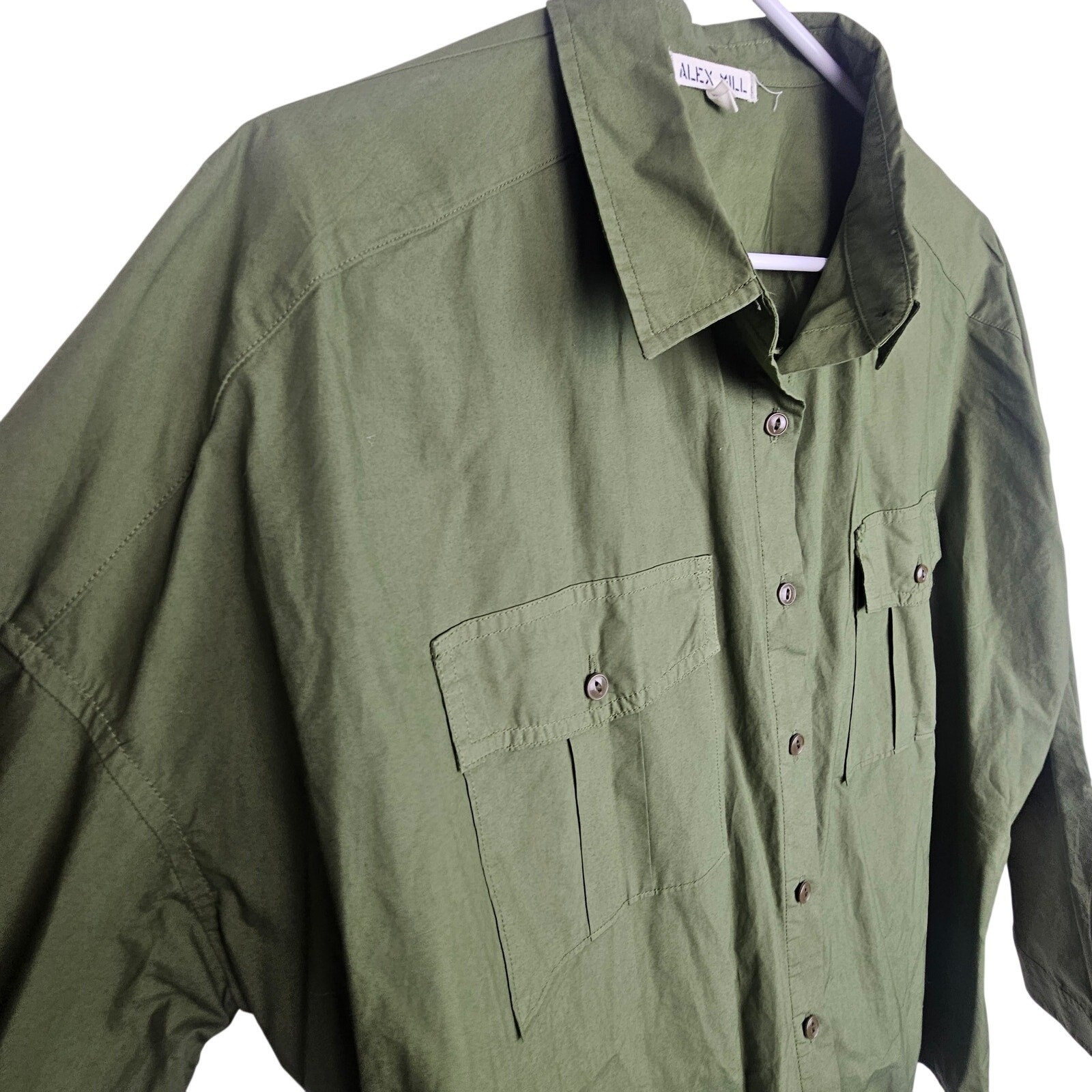 Alex Mill Womens Keeper Button Down Cotton Shirt Sz XL Oversized Designer Army