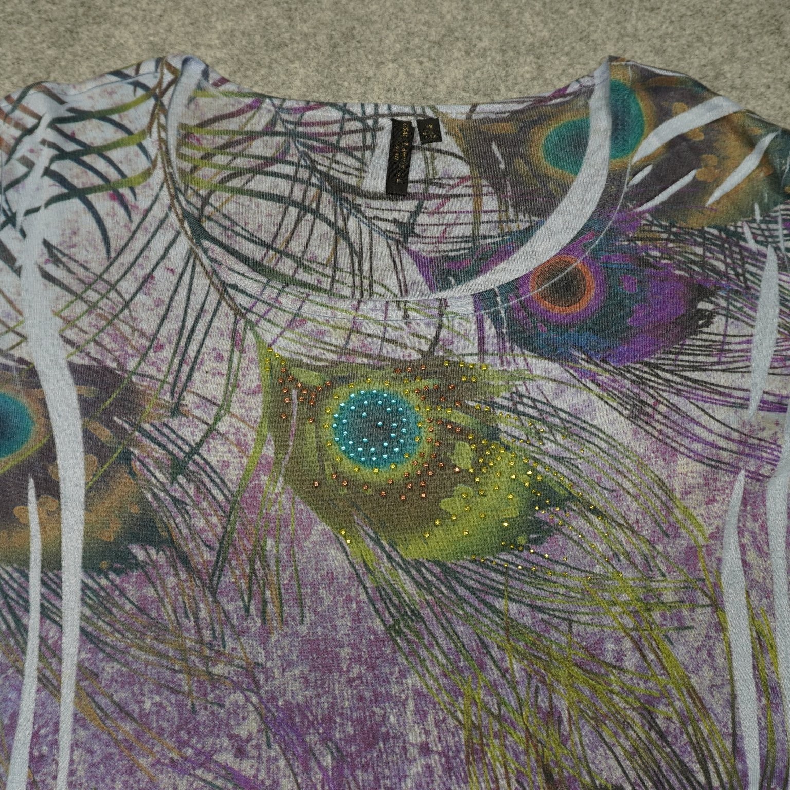 Vintage Susan Lawrence Women’s Top 1X Purple Peacock Print Hand Wash Polyester