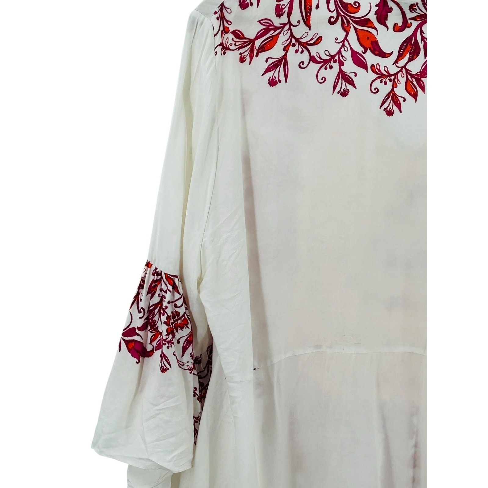 Robert Louis Boho Bell Sleeve Floral Tunic Top White Red Large