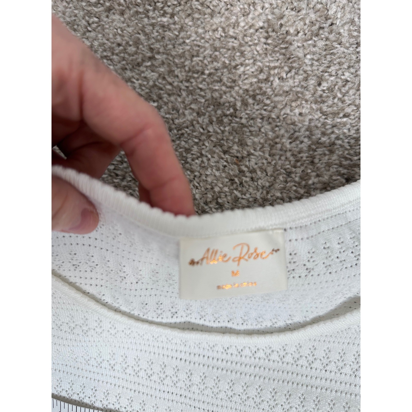 Allie Rose White Eyelet Knit Tank Top Pointelle Scoop Neck Cottagecore Size M
