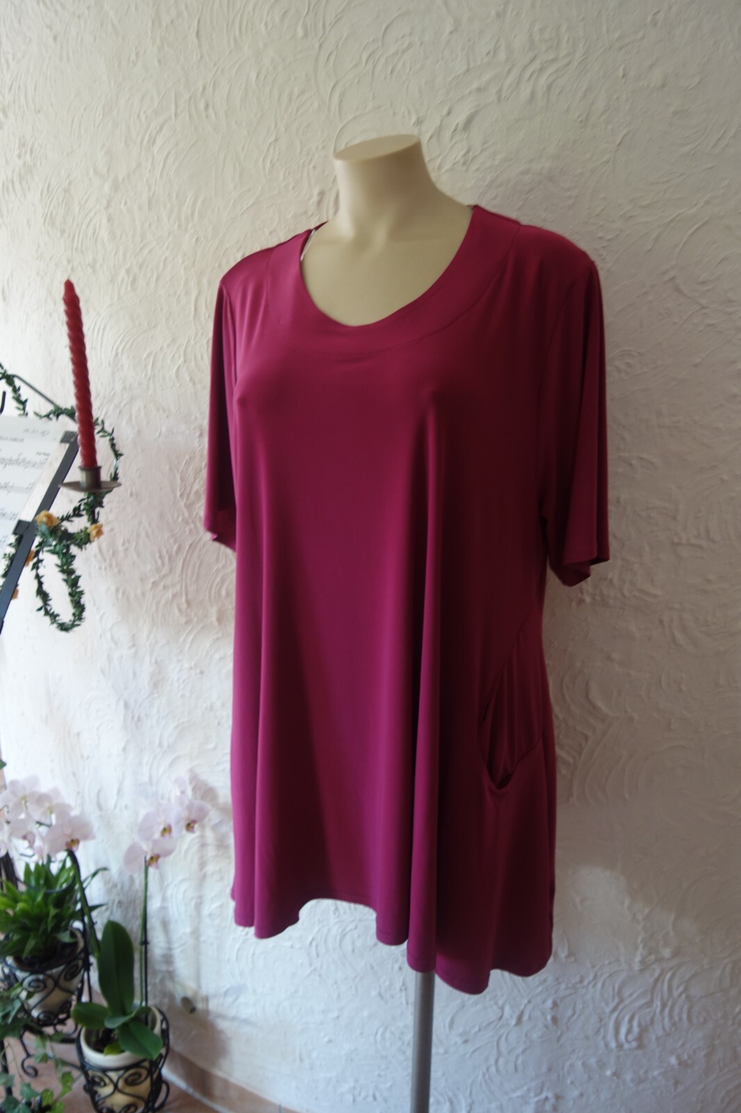 MAGNA Zip Tunic 52 55 NEW Pink Fuchsia MEGA A-Shape Stretch Pockets LAGENLOOK