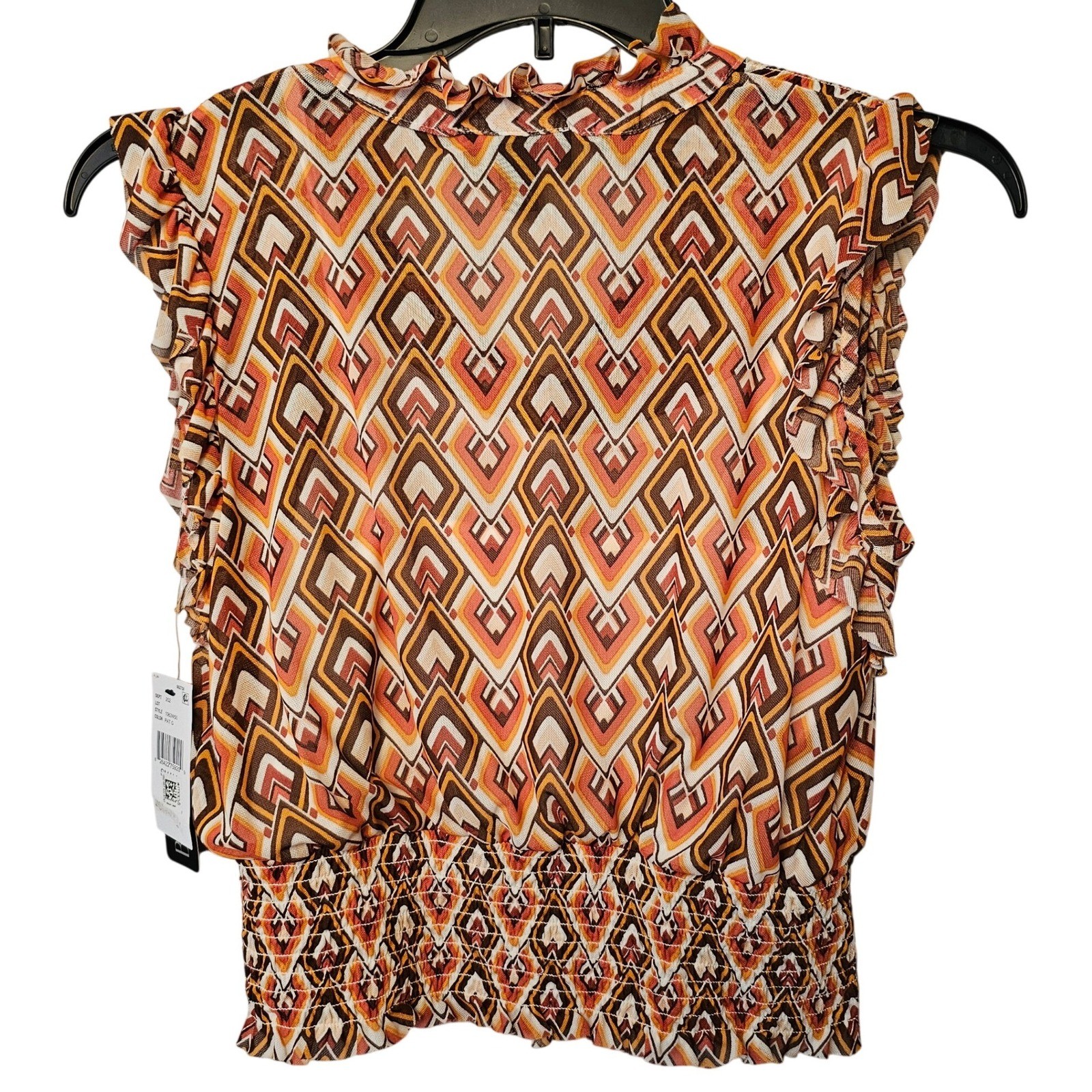 BCX Womens 2 pc Geometric Mesh Sleeveless Smocked Waist Blouse with cami Small