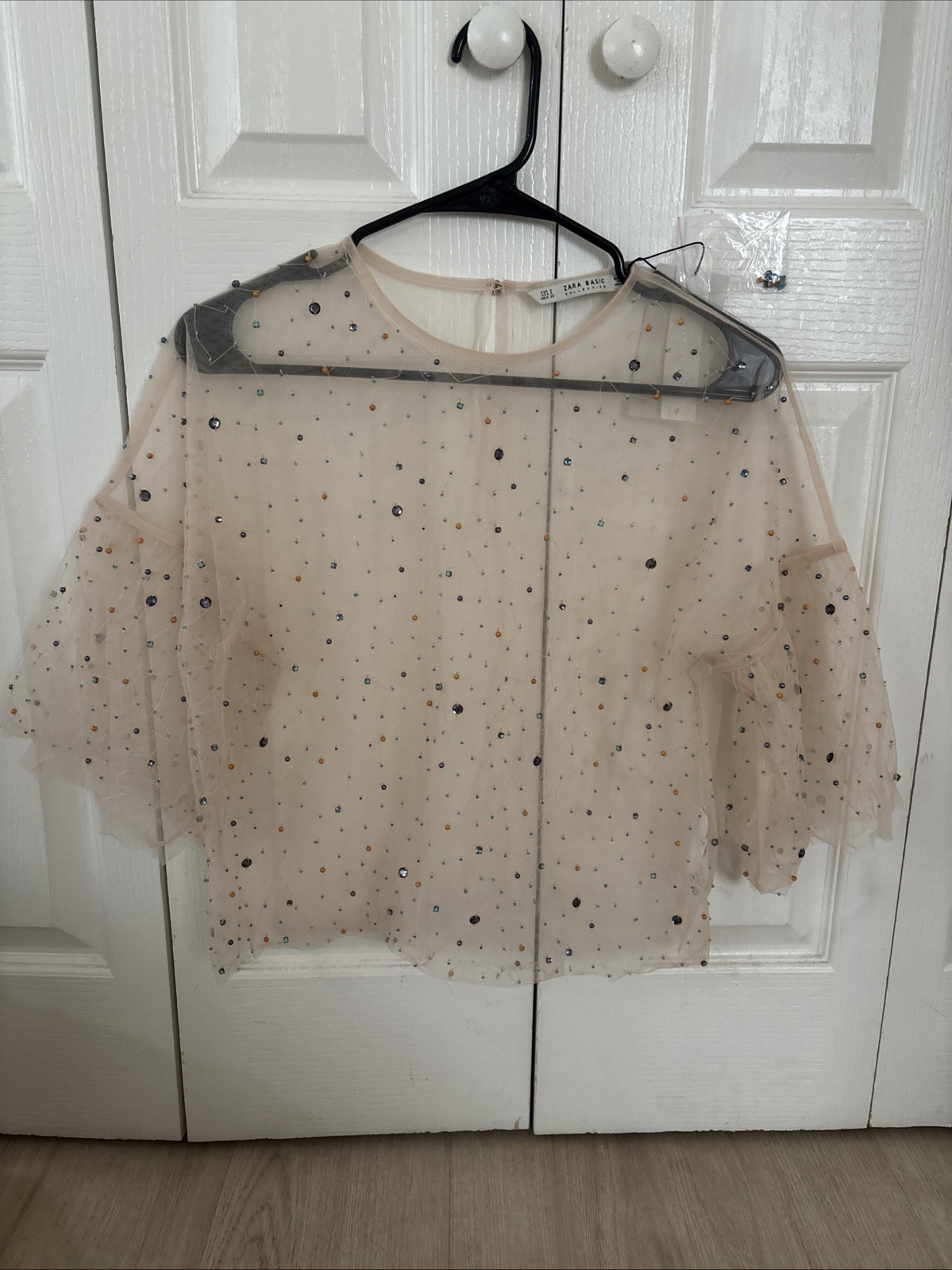 Zara Women Basic Special Edition Pink Sheer Jewel Top Shirt Transparent