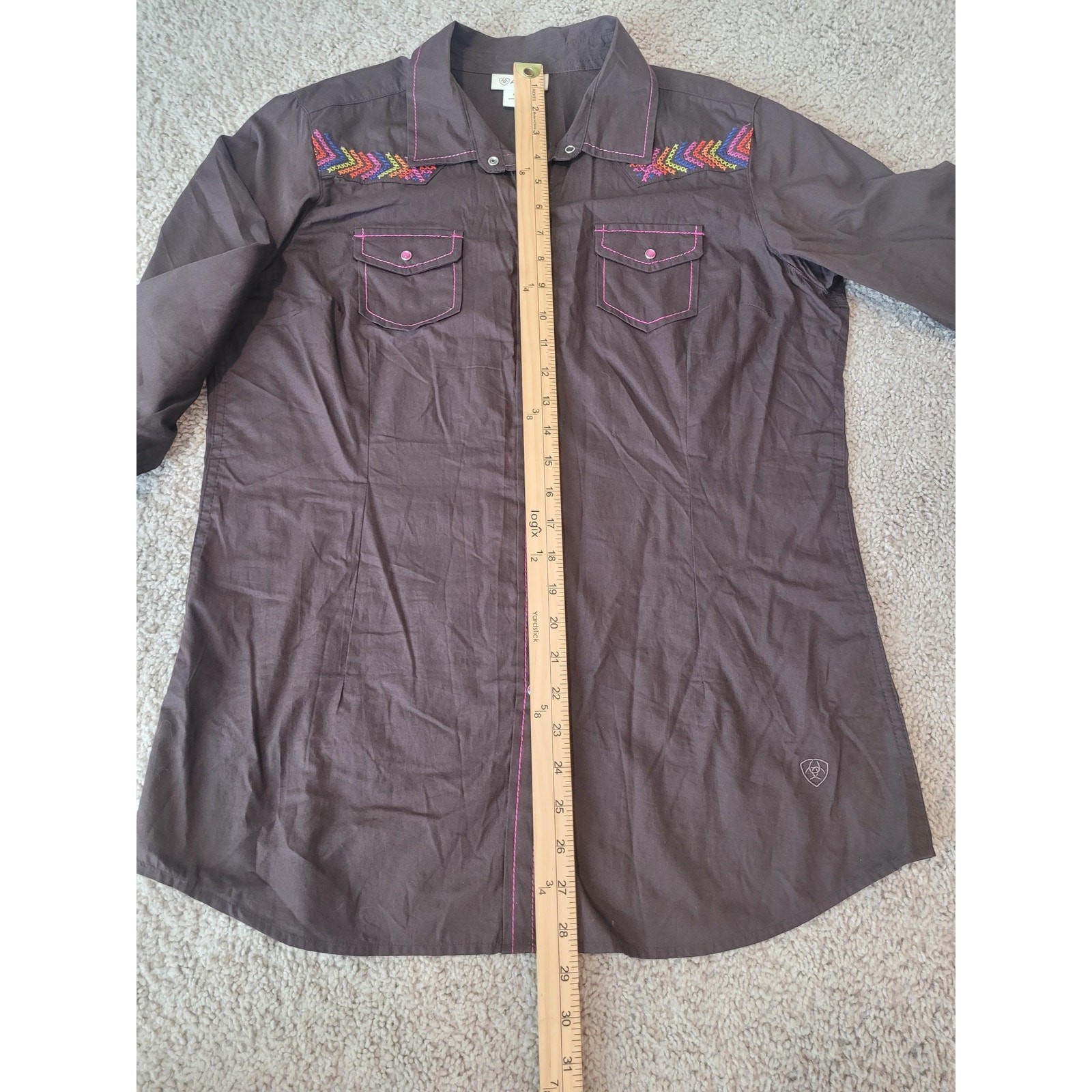 Ariat Western Embroidered Pearl Snap Shirt Brown Large