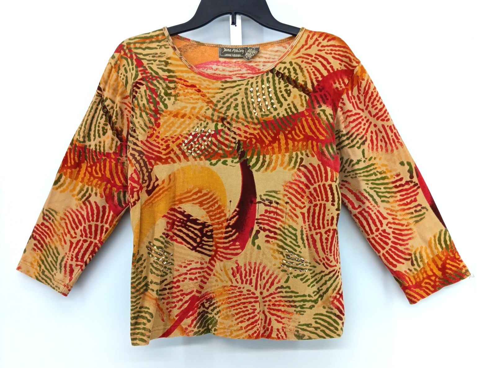 Jane Ashley Shirt Women Small Multicolor Floral Beaded Pullover Casual Knit Top