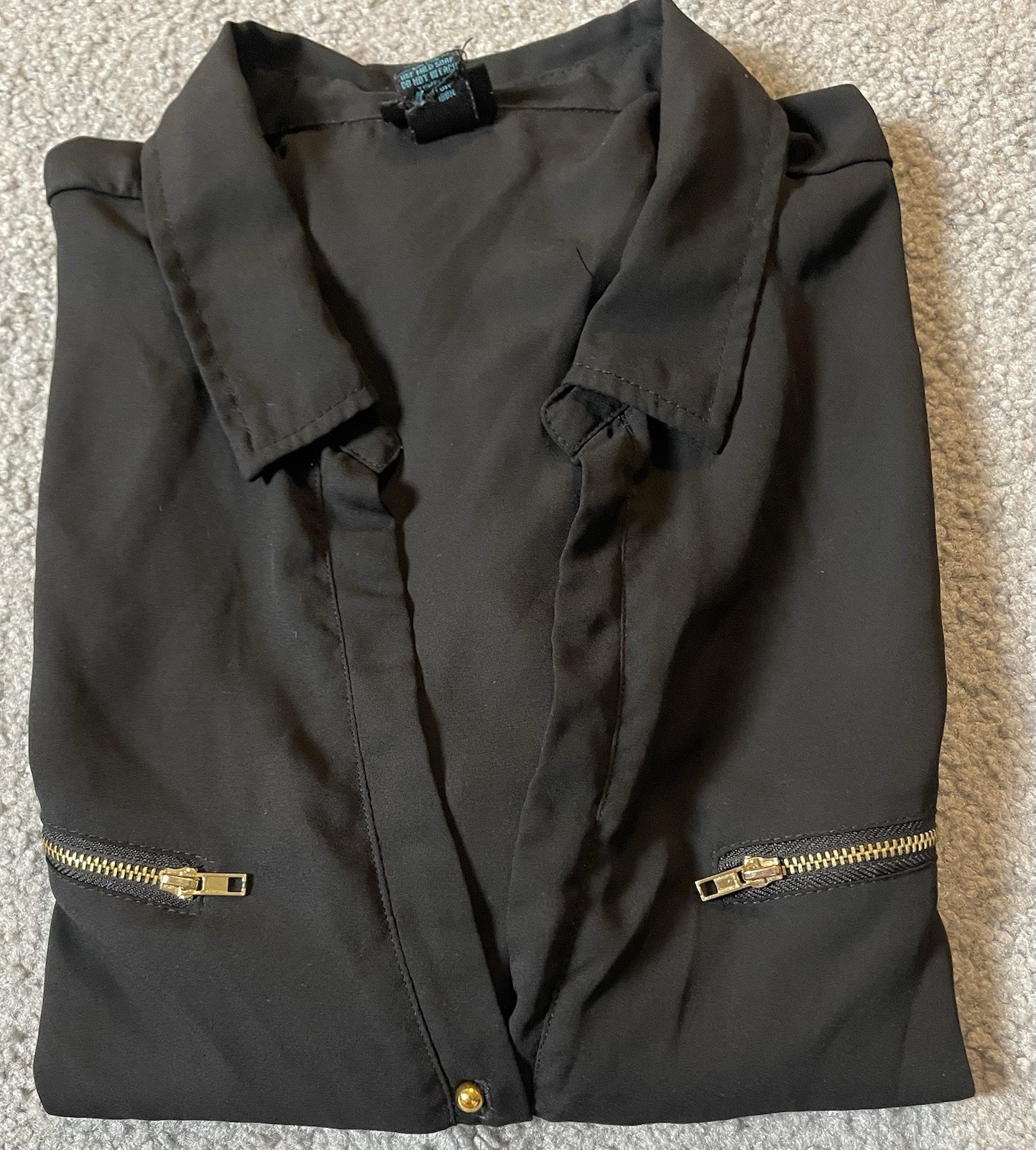 Y2K Rue+ Pullover Blouse 2X Black Sheer Long Sleeve Zip Pockets Goth