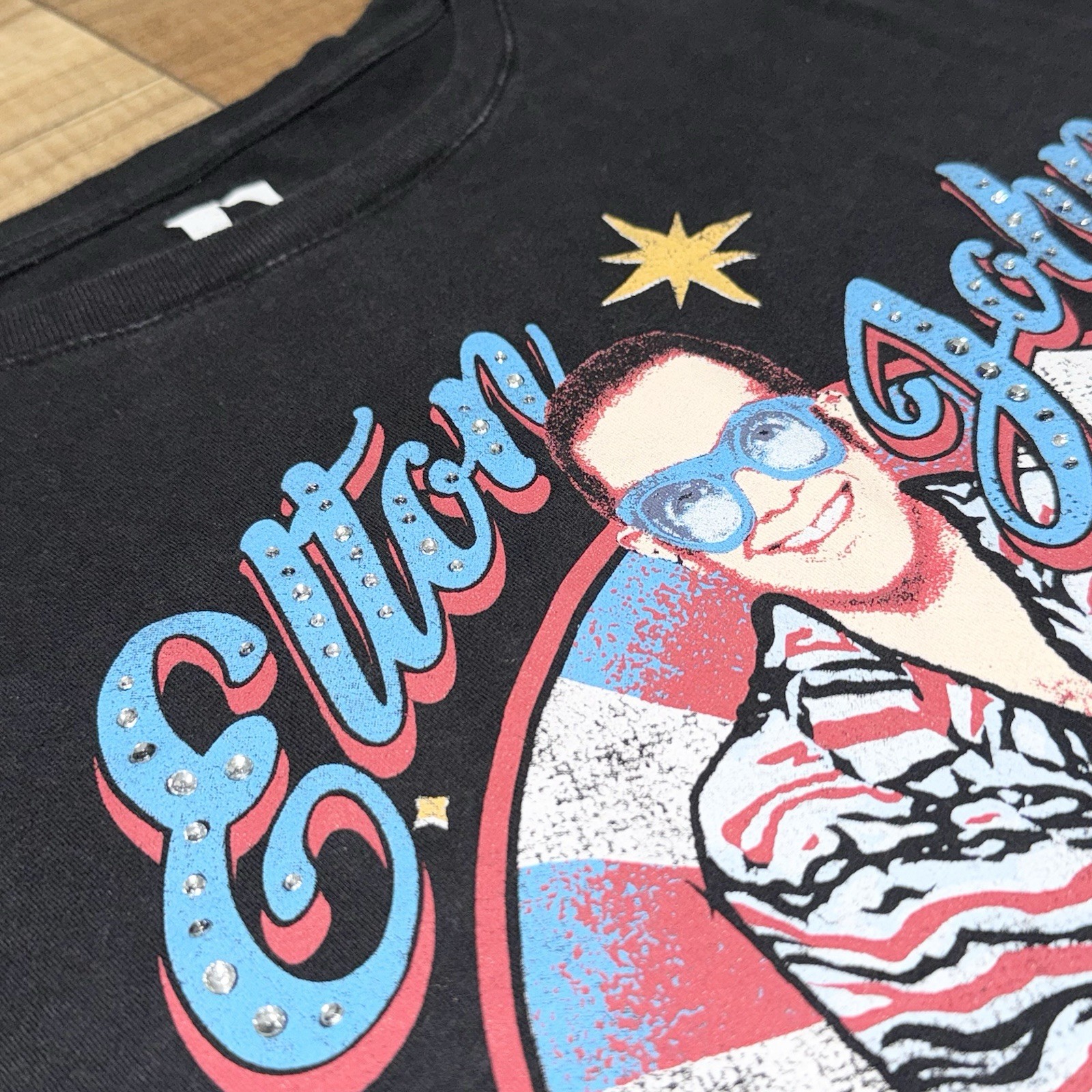 Elton John Rocket Man Piano Rhinestones Vintage Style Graphic T Shirt Womens L