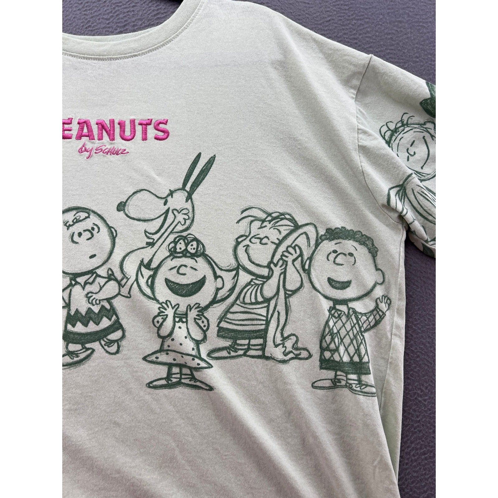 Peanuts Charlie Brown Shirt Womens XL Gang Graphic T-Shirt Green Pink