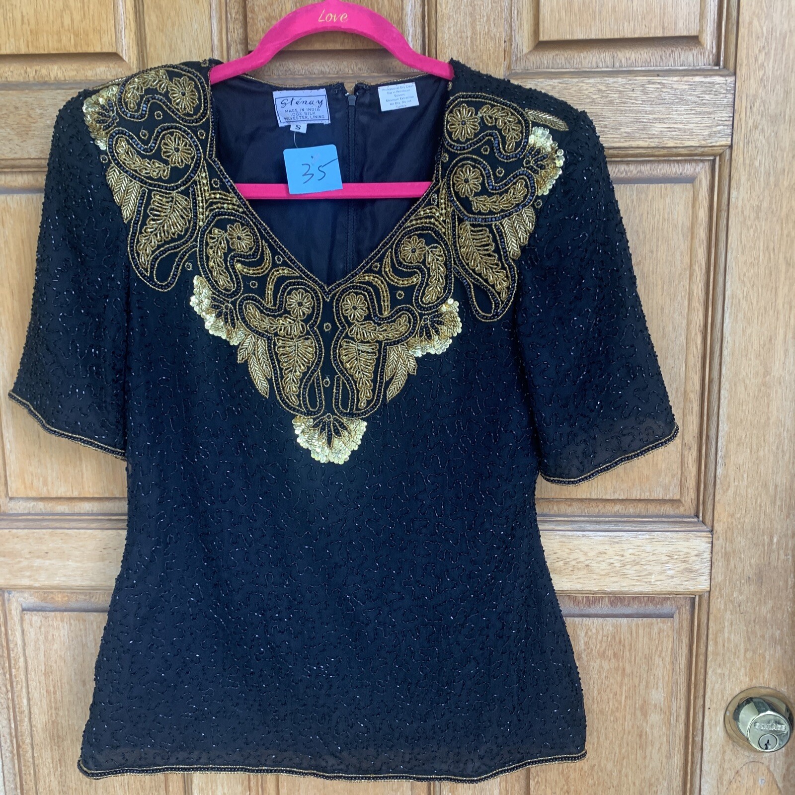 Vintage Stenay Sequin Beaded Floral Silk Blouse Women’s Size S